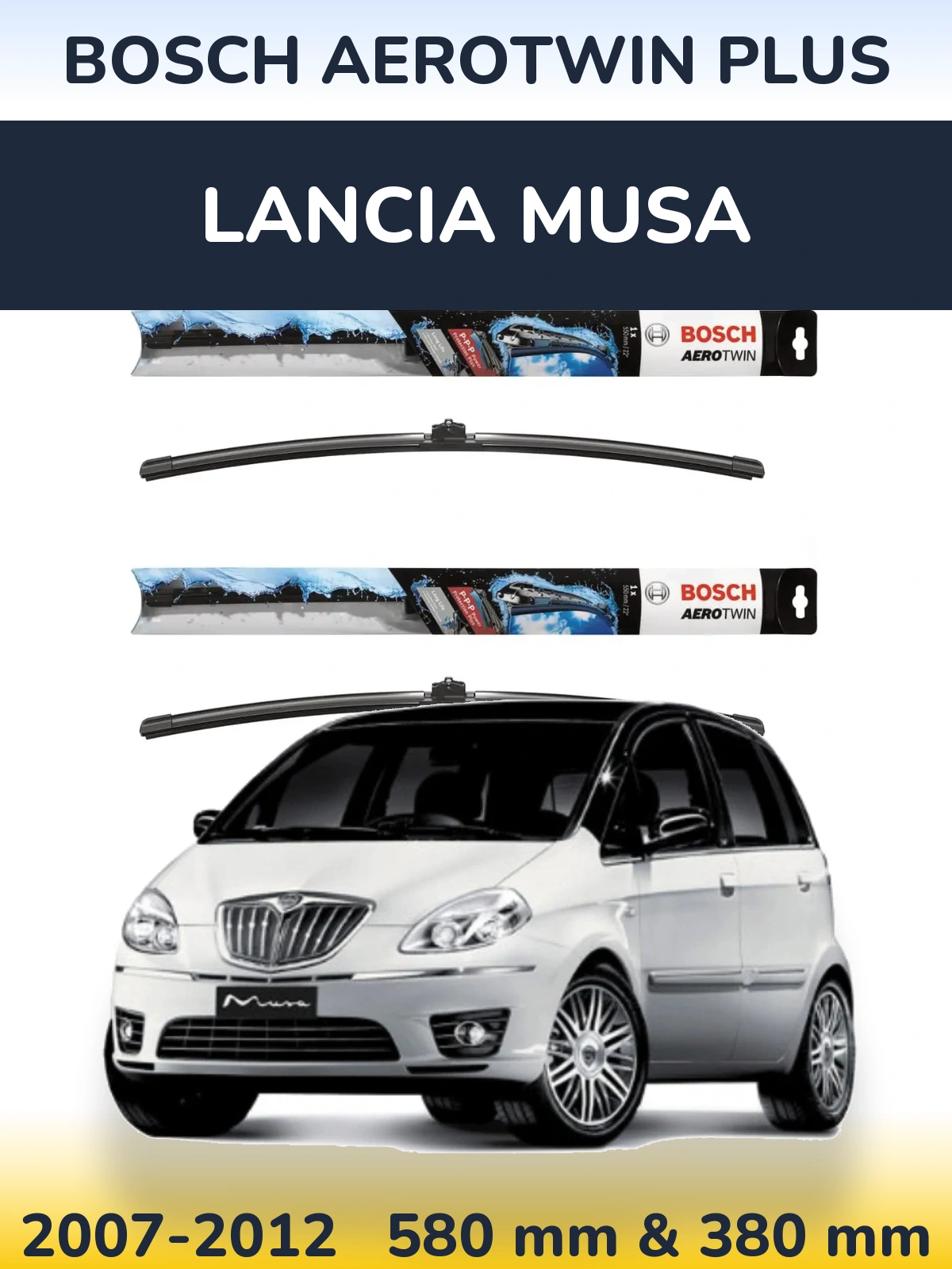 Комплект передніх щіток BOSCH AeroTwin Plus 580 & 380 мм для Lancia Musa 2007-2012