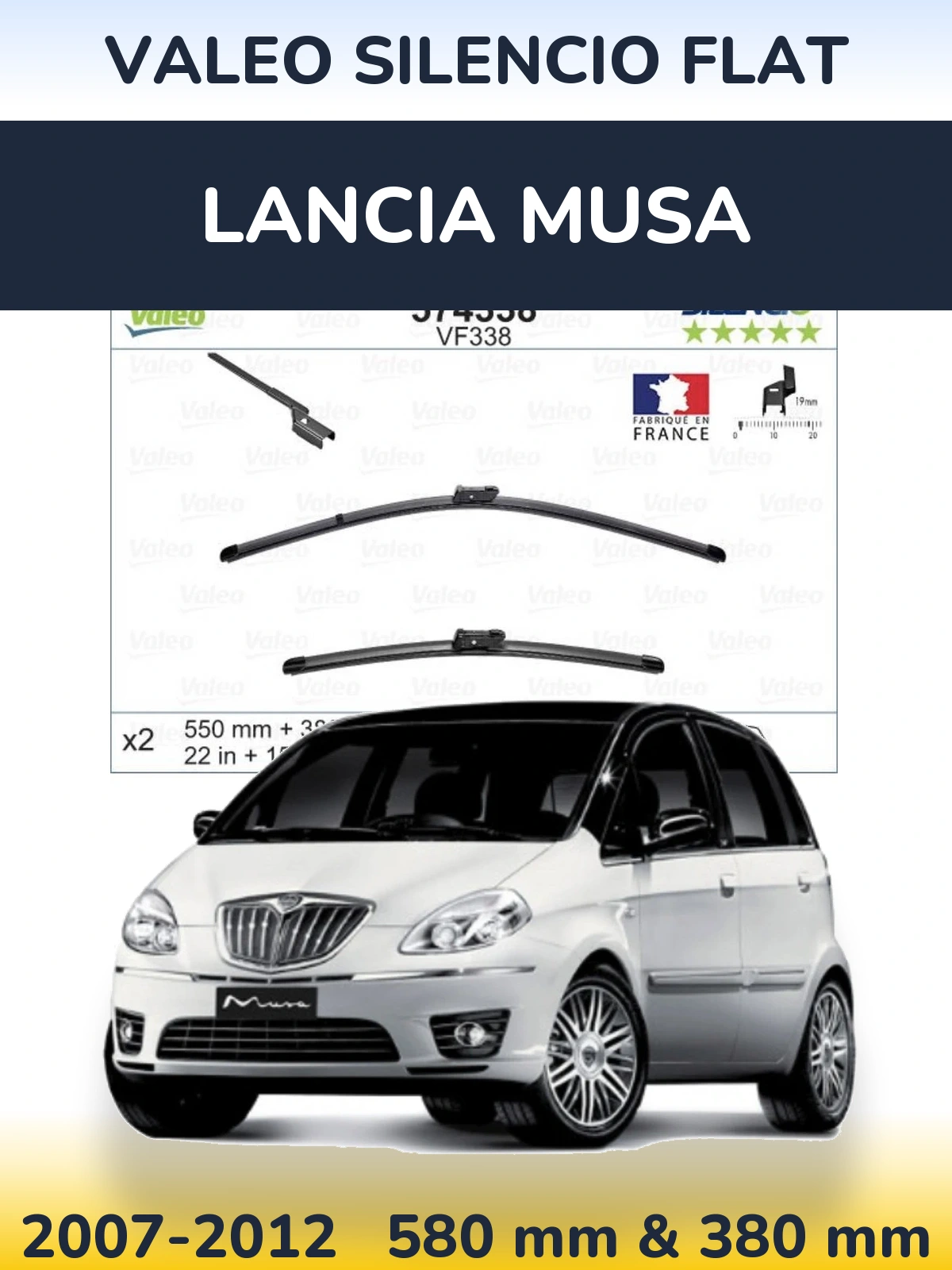 Комплект передних дворников Valeo Silencio Flat 550 & 380 мм для Lancia Musa 2007-2012