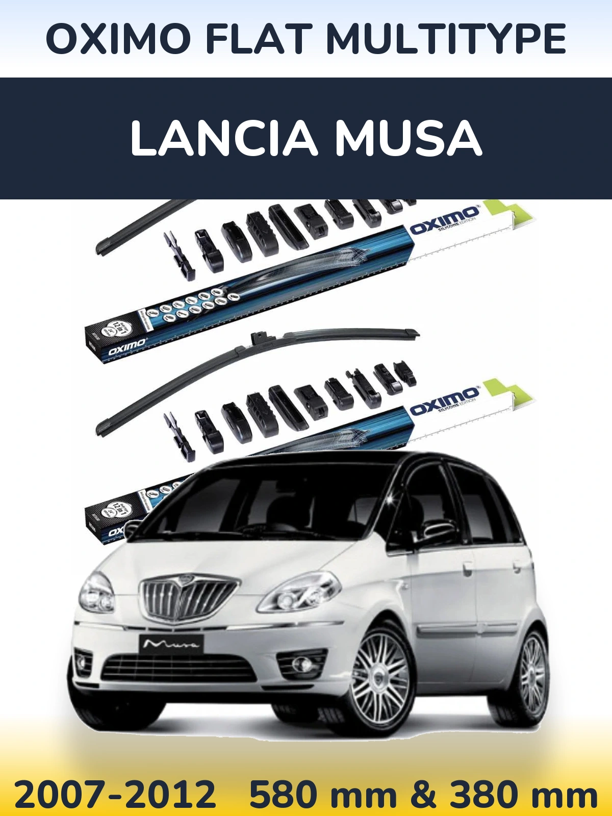 Комплект передних дворников Oximo Flat MultiТипe 580 & 380 мм для Lancia Musa 2007-2012