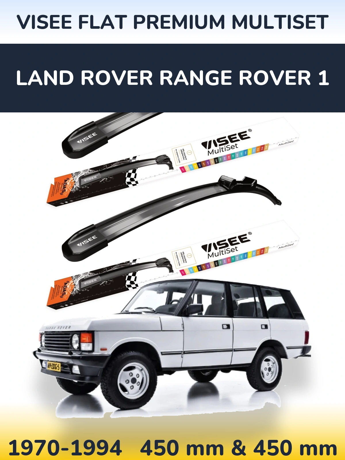 Front wiper blade set VISEE FLAT PREMIUM MultiSet 450 & 450 mm for Land Rover Range Rover 1 1970-1994