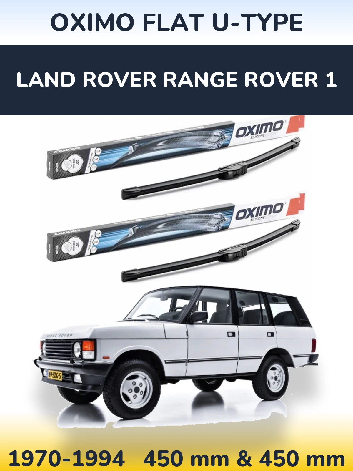 Front wiper blade set Oximo Flat U-type 450 & 450 mm for Land Rover Range Rover 1 1970-1994