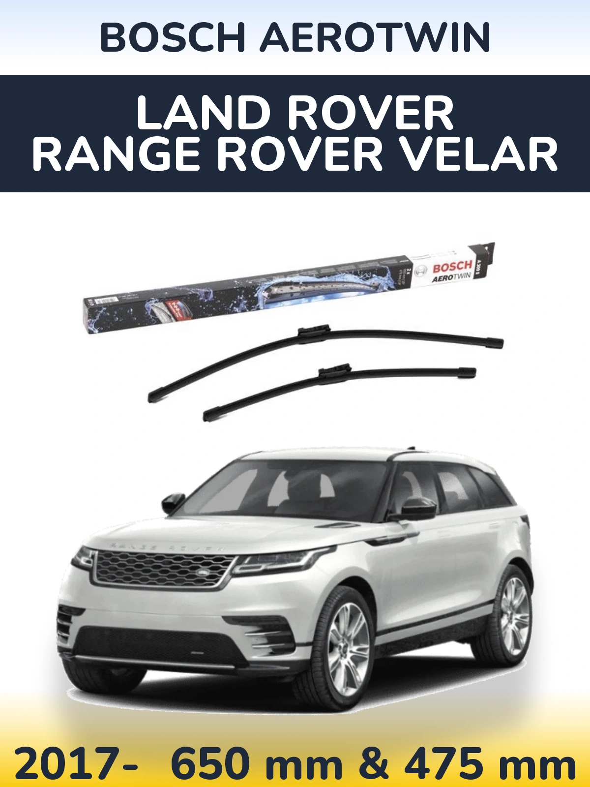 Front wiper blade set BOSCH AeroTwin 650 & 475 mm for Land Rover Range Rover Velar 2017-2026