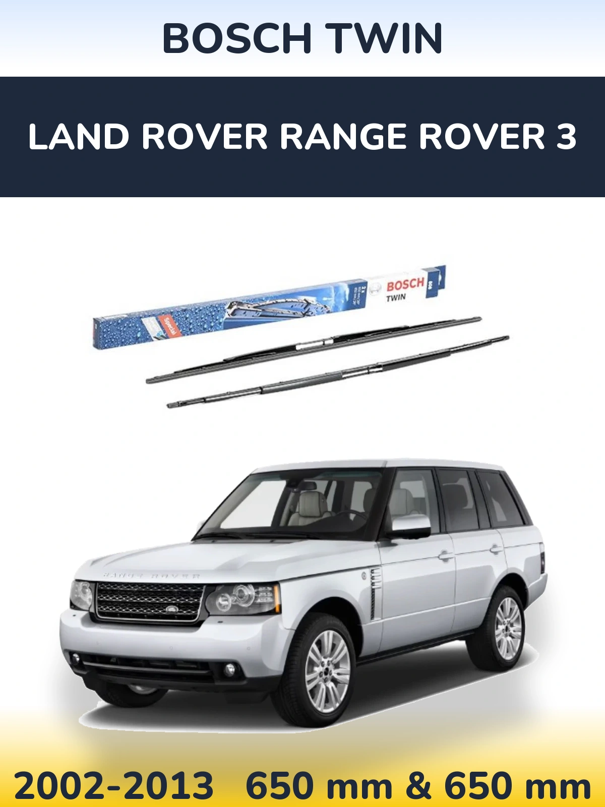 Front wiper blade set BOSCH Twin 650 & 650 mm for Land Rover Range Rover 3 2002-2013
