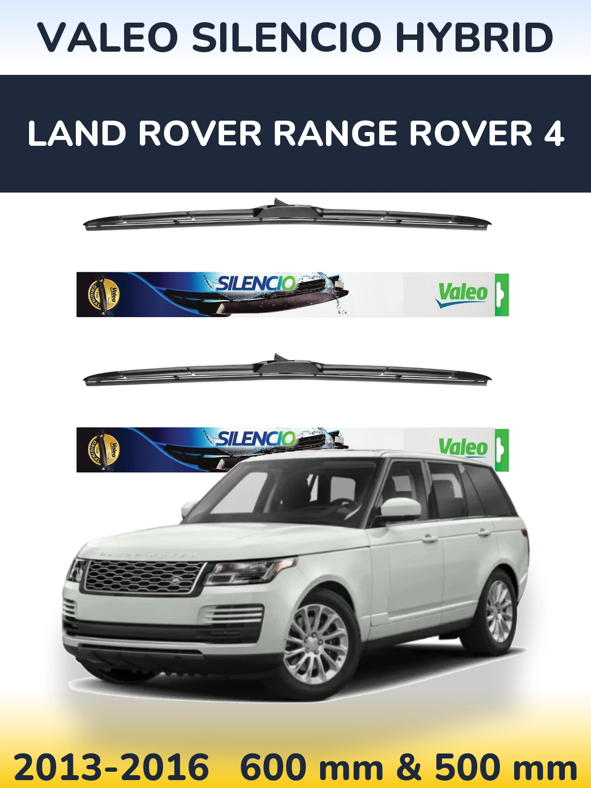 Front wiper blade set Valeo Silencio Hybrid 600 & 500 mm for Land Rover Range Rover 4 2013-2016