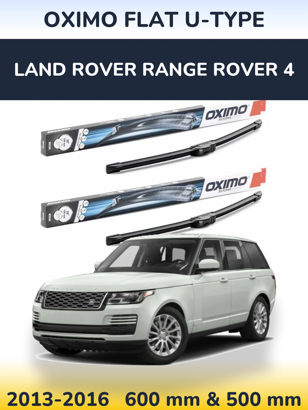 Front wiper blade set Oximo Flat U-type 600 & 500 mm for Land Rover Range Rover 4 2013-2016
