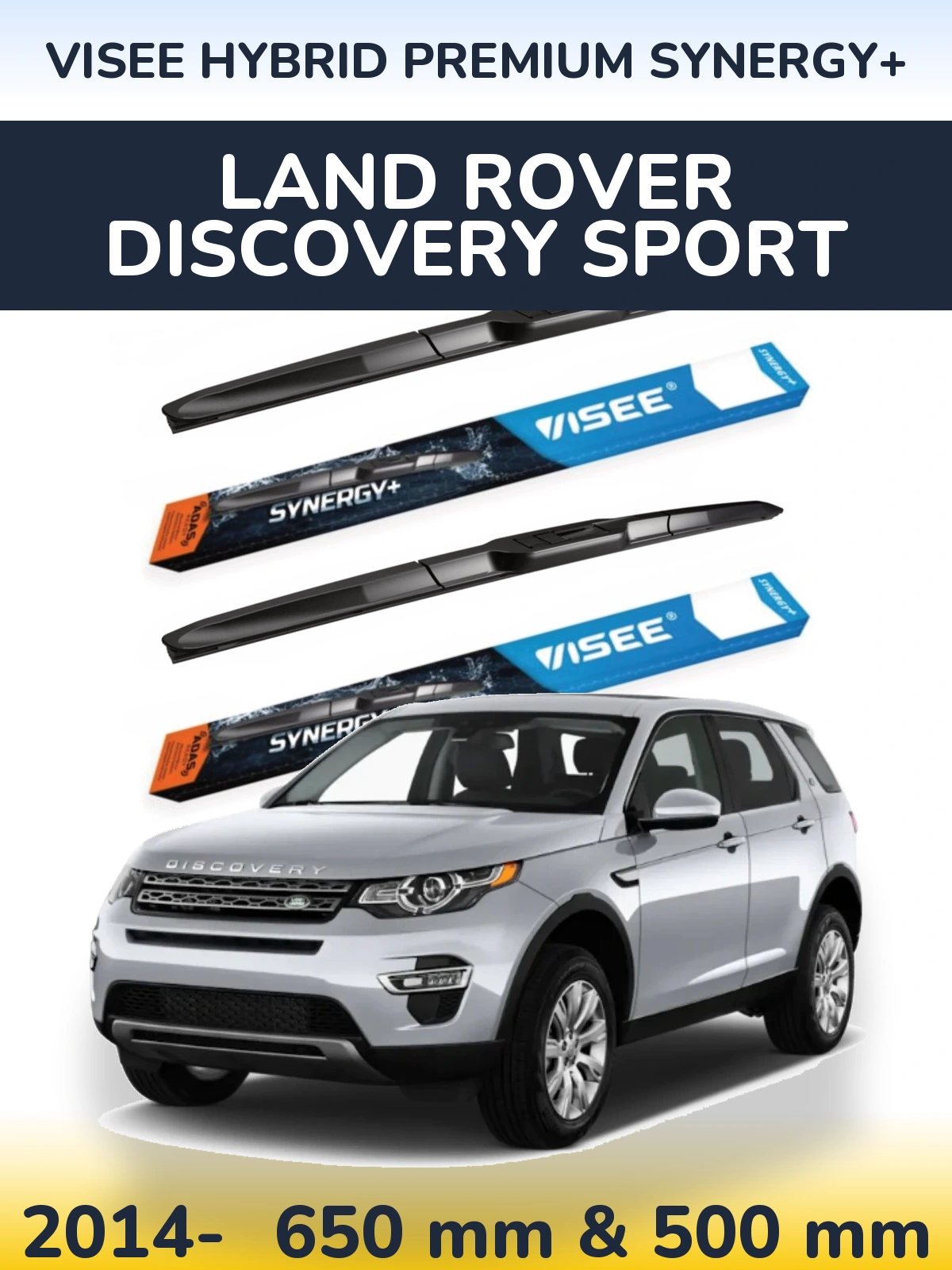 Front wiper blade set VISEE HYBRID PREMIUM SYNERGY+ 650 & 500 mm for Land Rover Discovery Sport 2014-2026