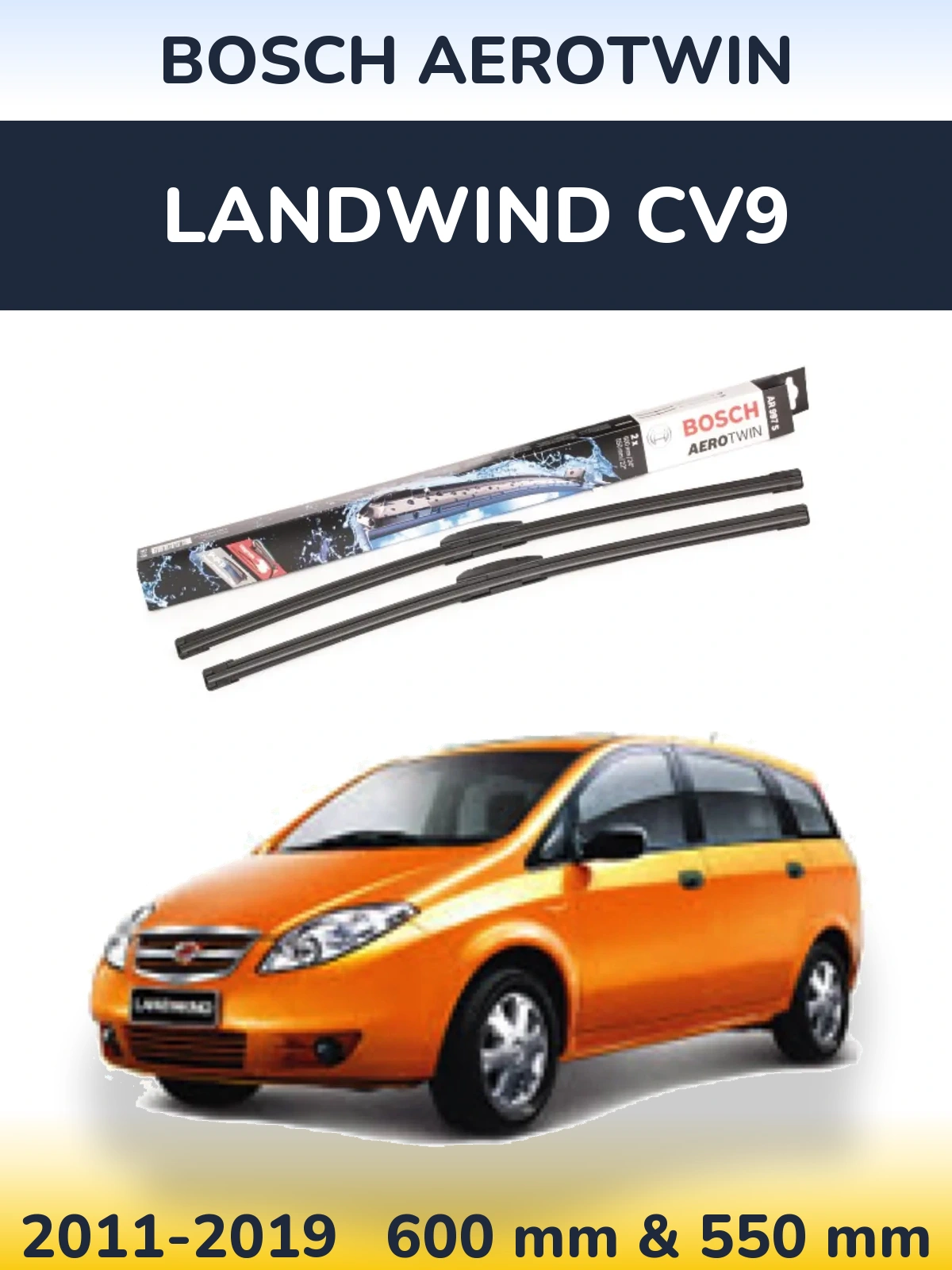 Комплект передніх щіток BOSCH AeroTwin 600 & 550 мм для Landwind CV9 2011-2019