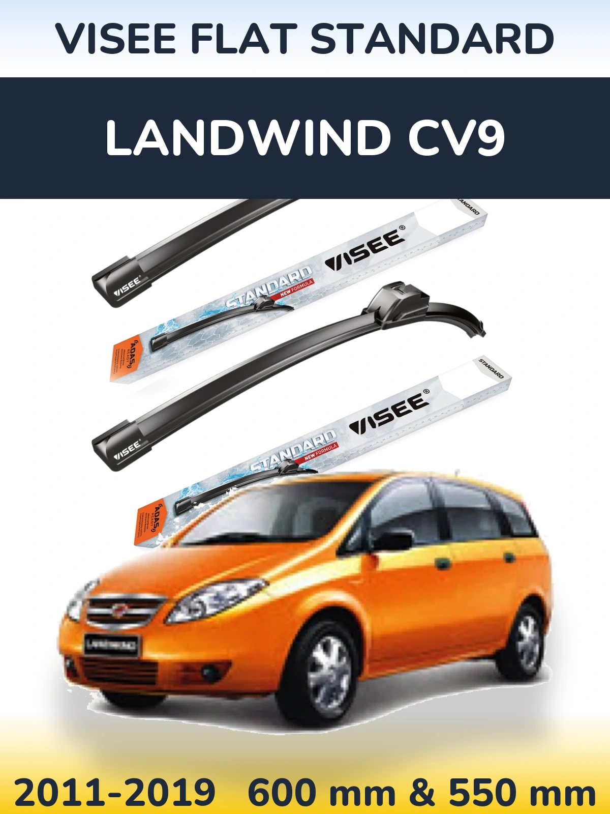 Front wiper blade set VISEE FLAT STANDARD 600 & 550 mm for Landwind CV9 2011-2019