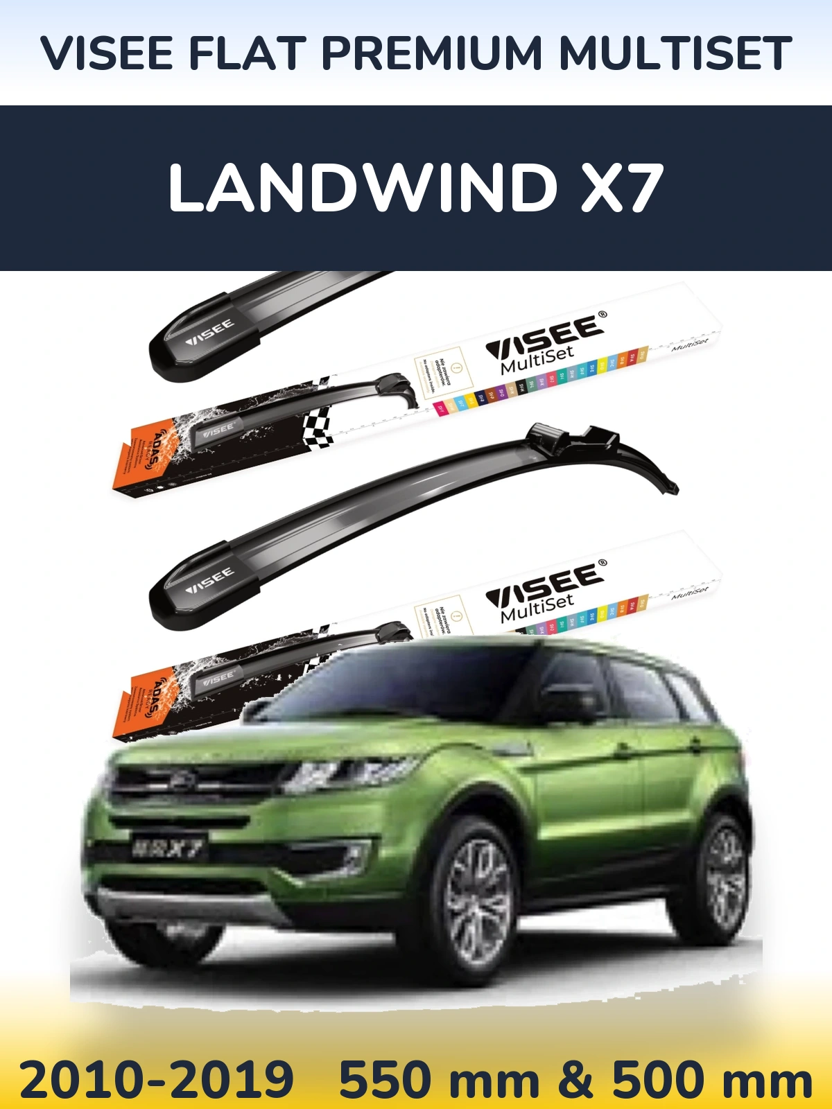 Front wiper blade set VISEE FLAT PREMIUM MultiSet 550 & 500 mm for Landwind X7 2010-2019