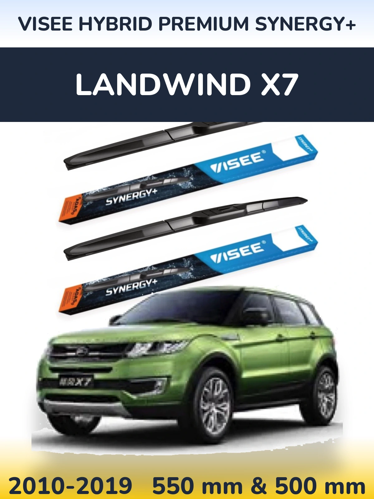 Front wiper blade set VISEE HYBRID PREMIUM SYNERGY+ 550 & 500 mm for Landwind X7 2010-2019