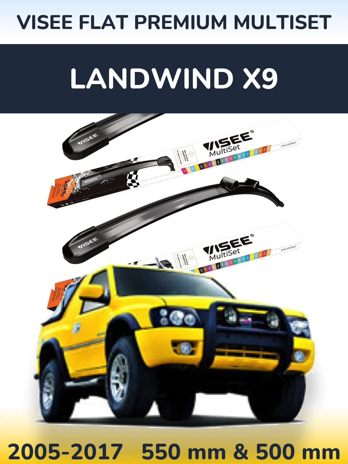Front wiper blade set VISEE FLAT PREMIUM MultiSet 550 & 500 mm for Landwind X9 2005-2017