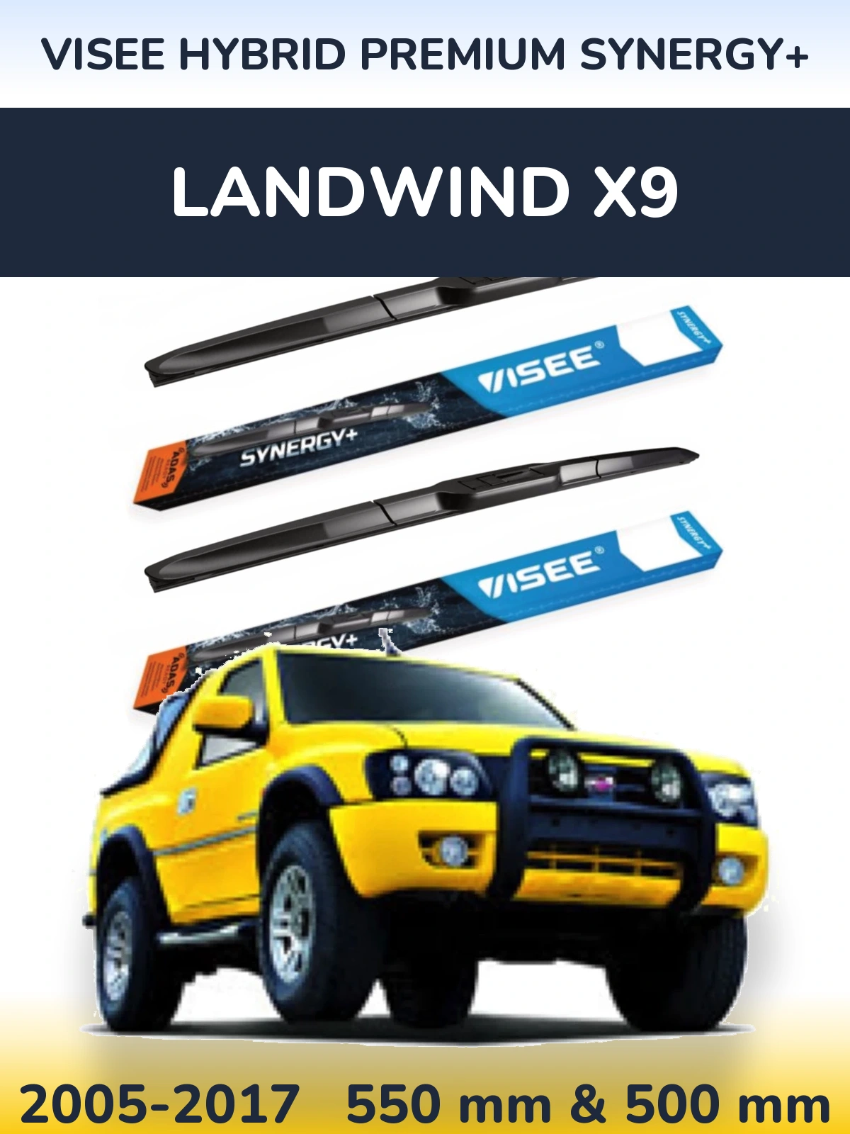 Front wiper blade set VISEE HYBRID PREMIUM SYNERGY+ 550 & 500 mm for Landwind X9 2005-2017