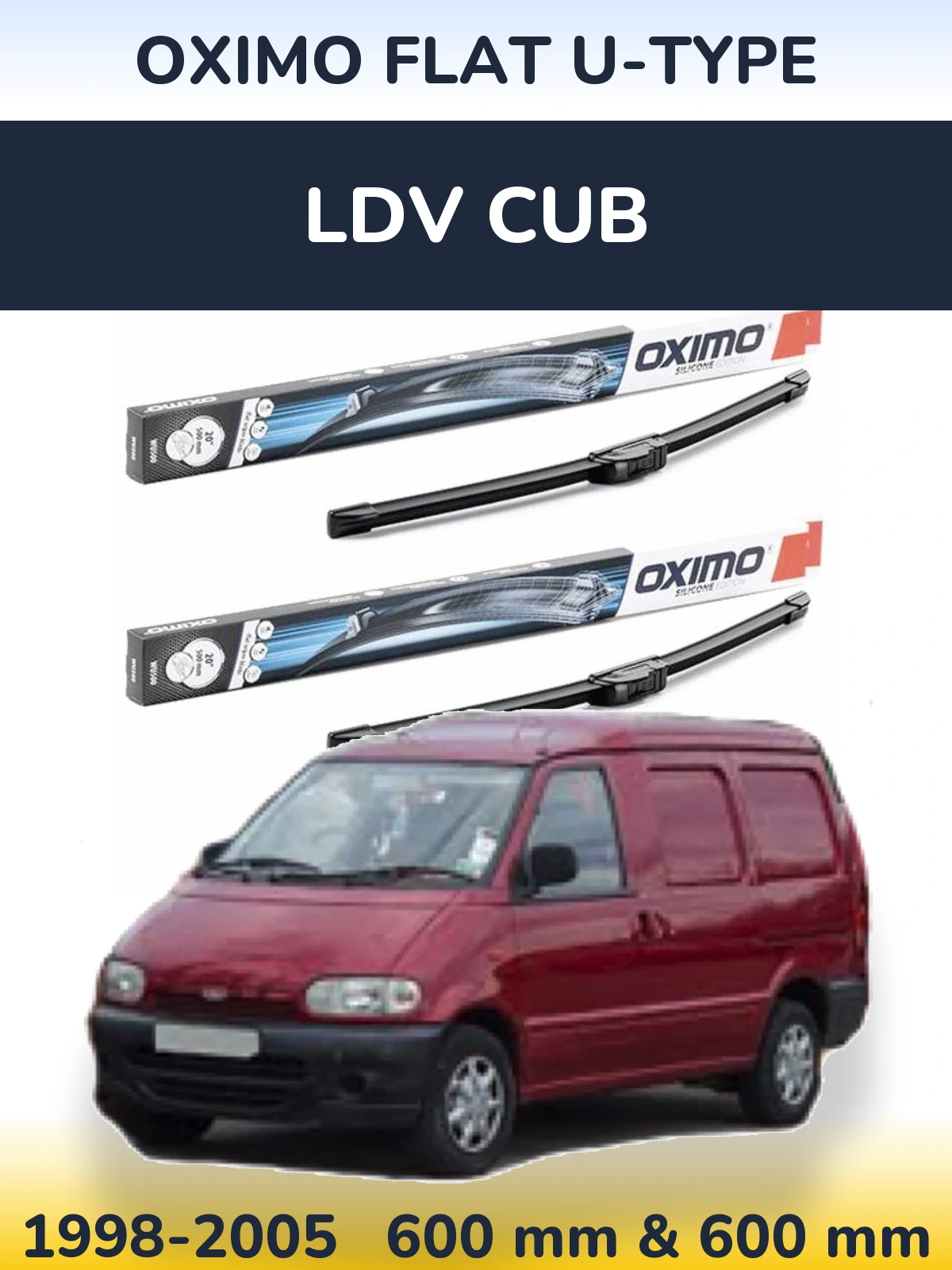 Front wiper blade set Oximo Flat U-type 600 & 600 mm for LDV Cub 1998-2005