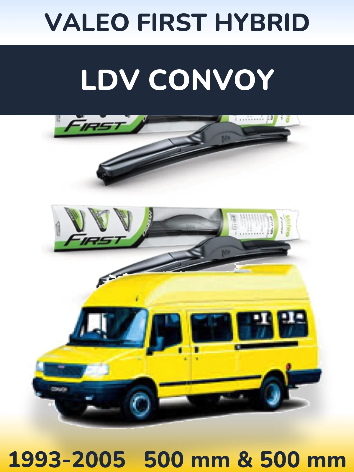Front wiper blade set Valeo First Hybrid 500 & 500 mm for LDV Convoy 1993-2005