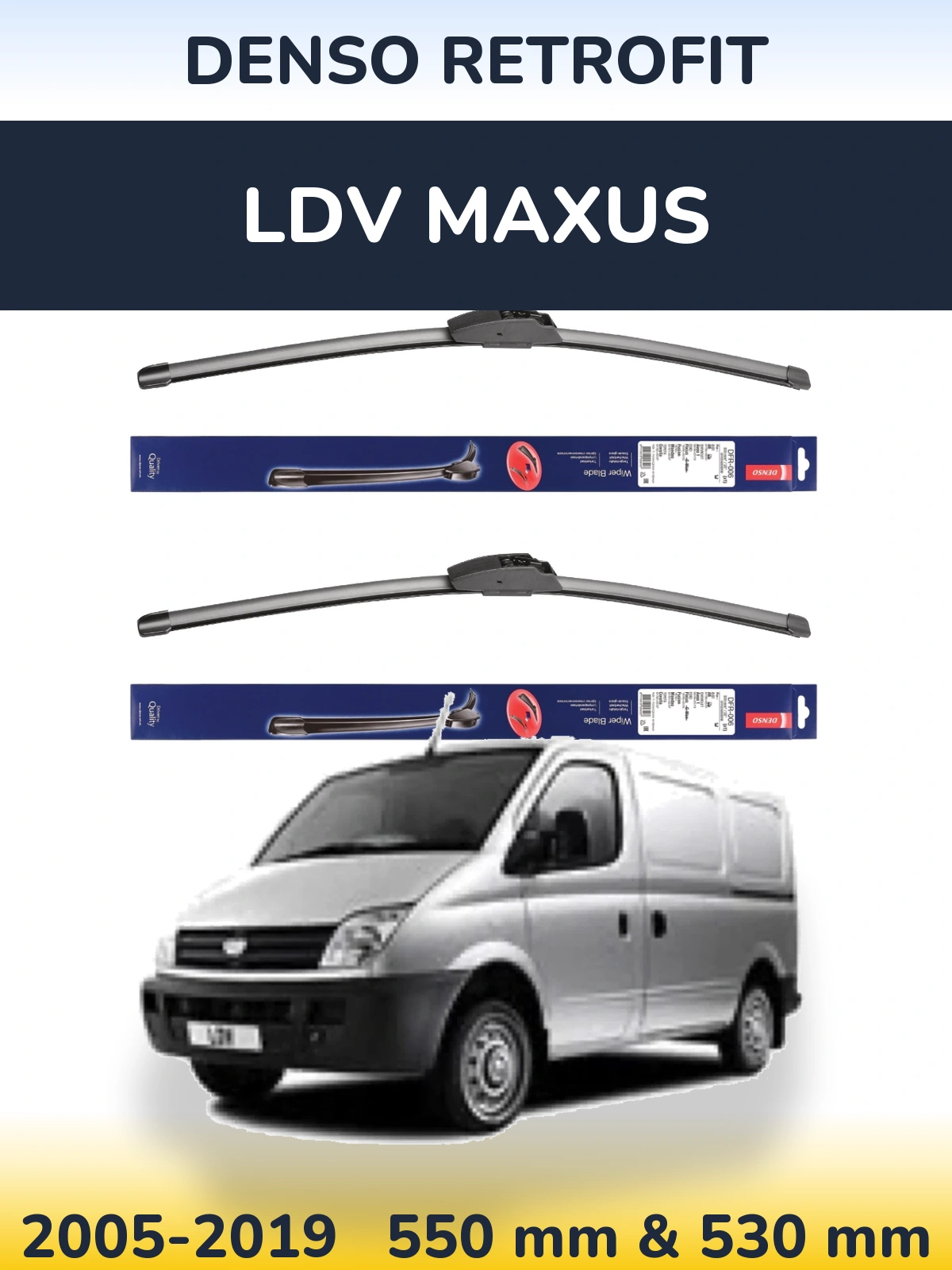 Front wiper blade set Denso Retrofit 550 & 530 mm for LDV Maxus 2005-2019