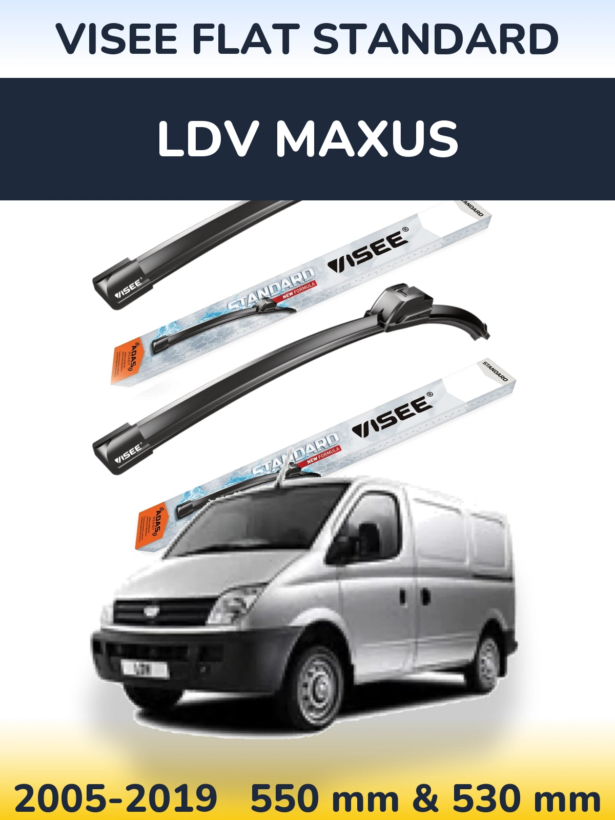 Комплект передних дворников VISEE FLAT STANDARD 550 & 530 мм для LDV Maxus 2005-2019