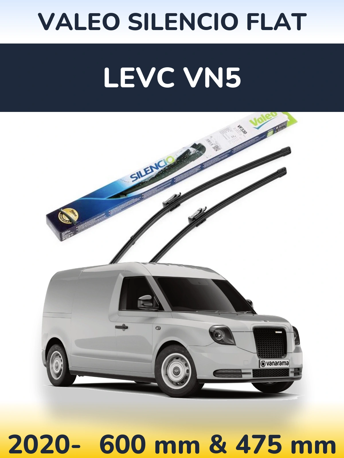 Комплект передніх щіток Valeo Silencio Flat 600 & 475 мм для LEVC VN5 2020-2026