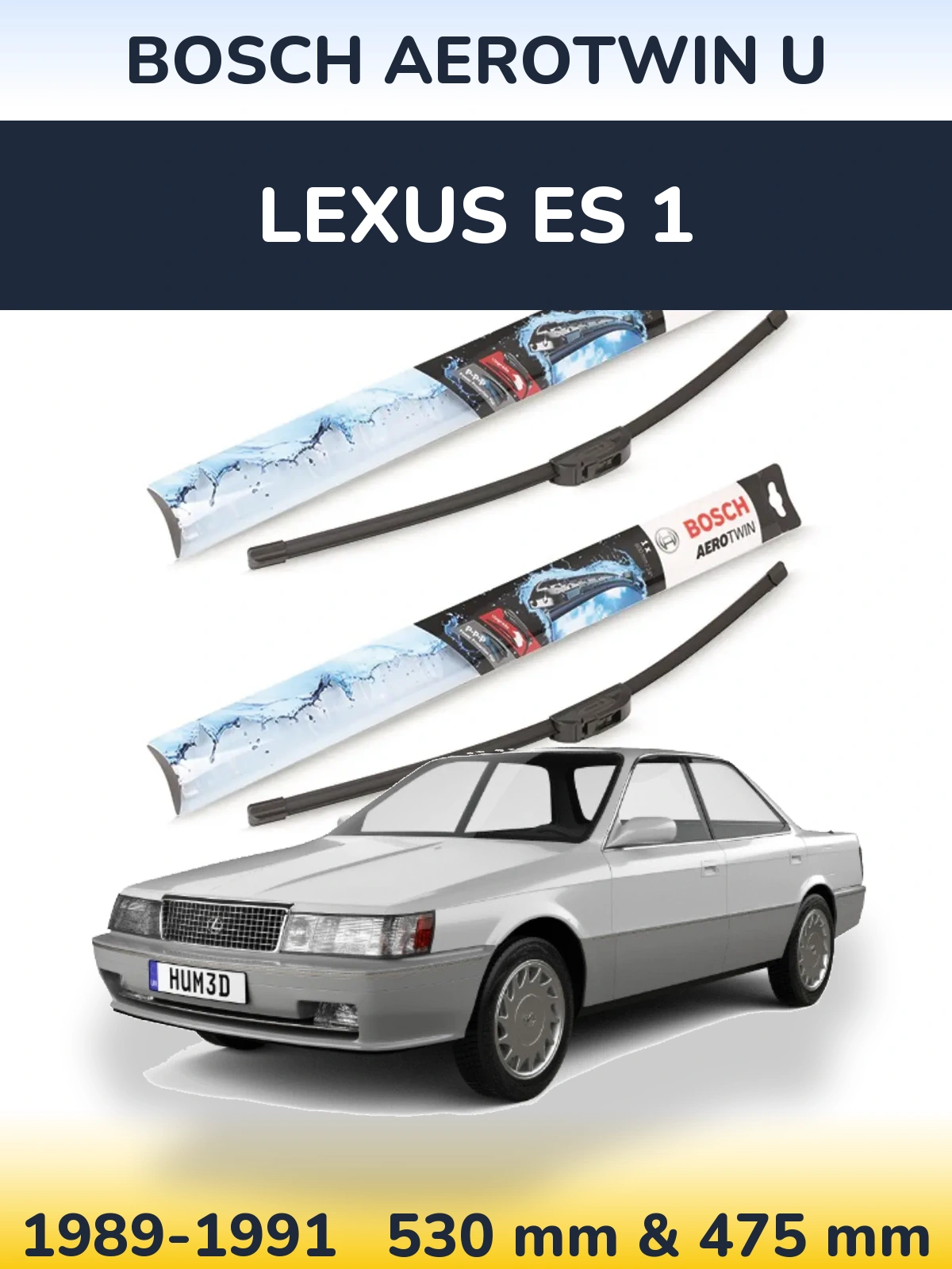 Комплект передніх щіток BOSCH AeroTwin U 530 & 475 мм для Lexus ES 1 1989-1991