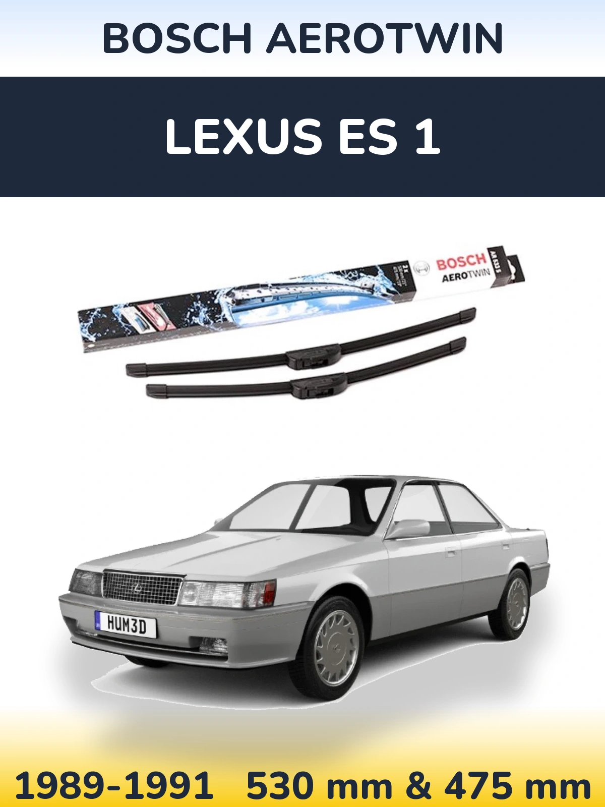 Front wiper blade set BOSCH AeroTwin 530 & 475 mm for Lexus ES 1 1989-1991