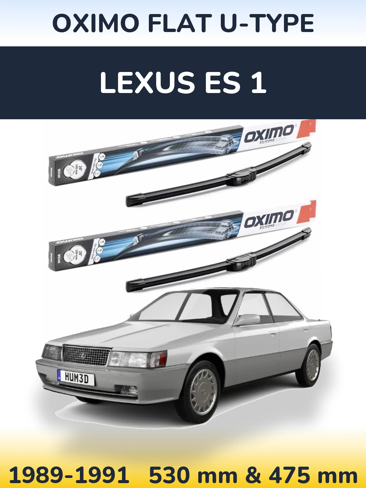 Front wiper blade set Oximo Flat U-type 530 & 475 mm for Lexus ES 1 1989-1991