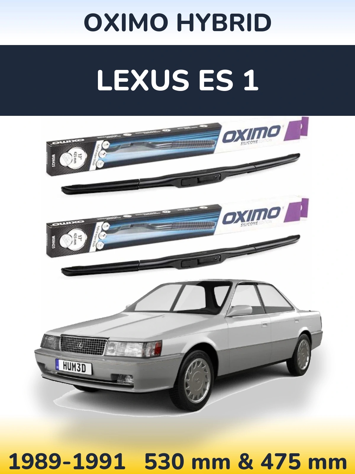 Front wiper blade set Oximo Hybrid 530 & 475 mm for Lexus ES 1 1989-1991