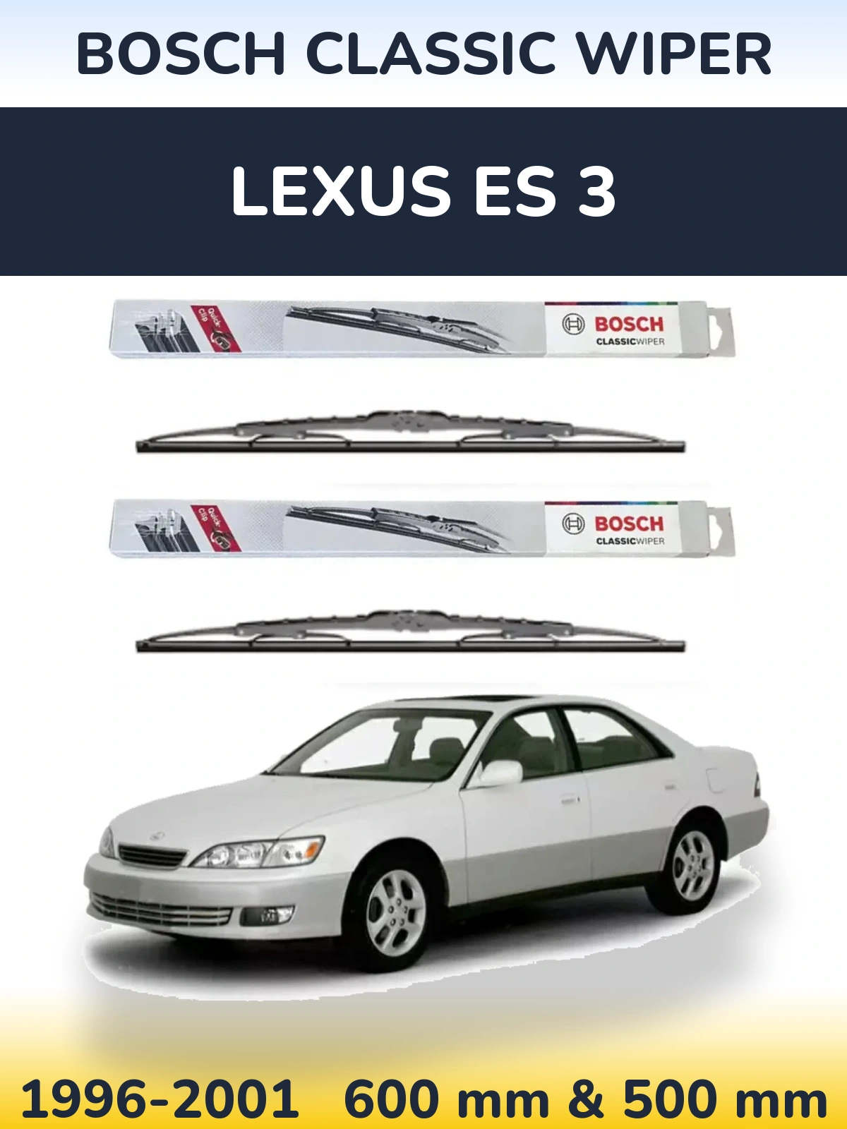 Front wiper blade set BOSCH Classic Wiper 600 & 500 mm for Lexus ES 3 1996-2001