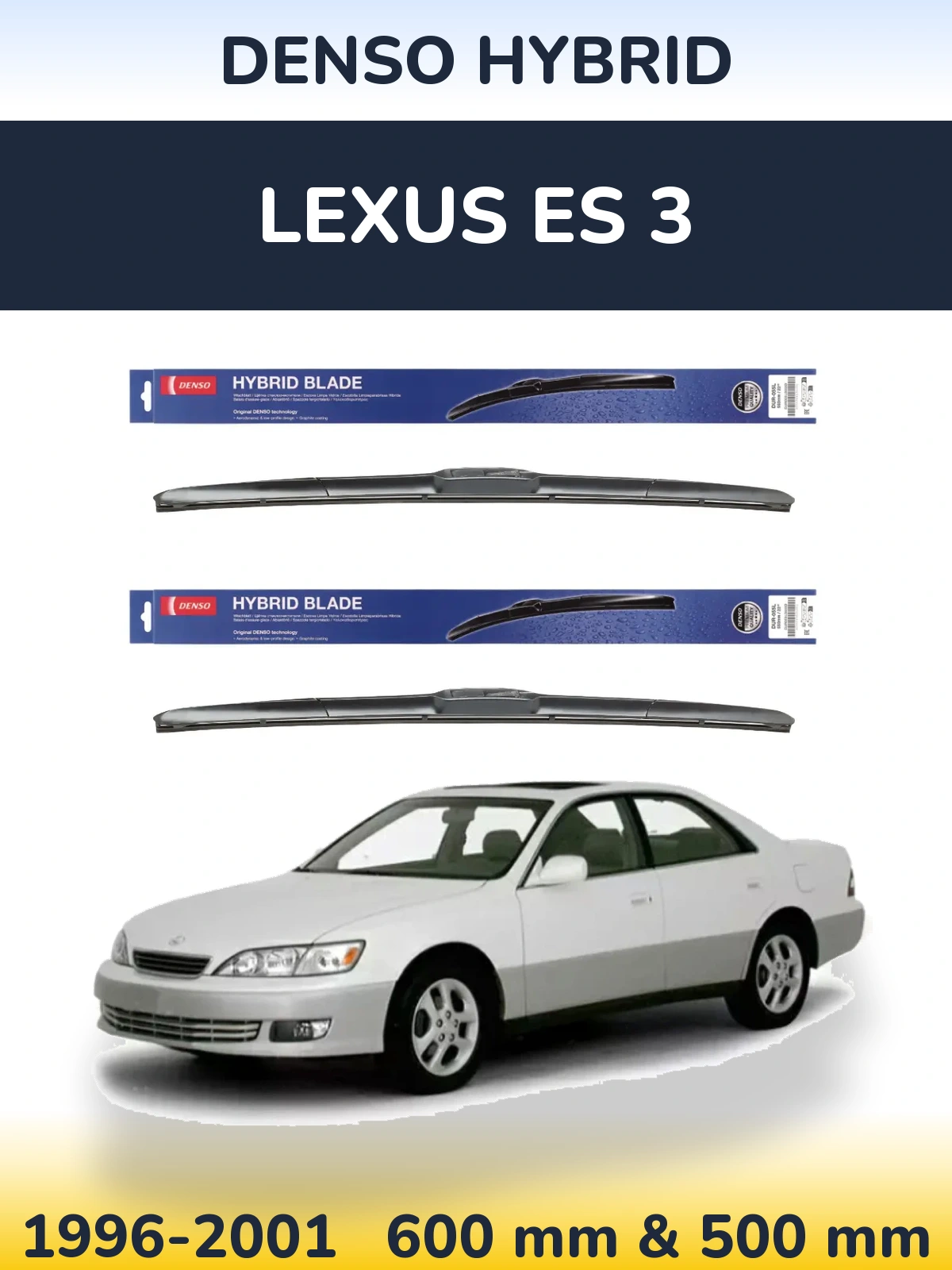 Front wiper blade set Denso Hybrid 600 & 500 mm for Lexus ES 3 1996-2001