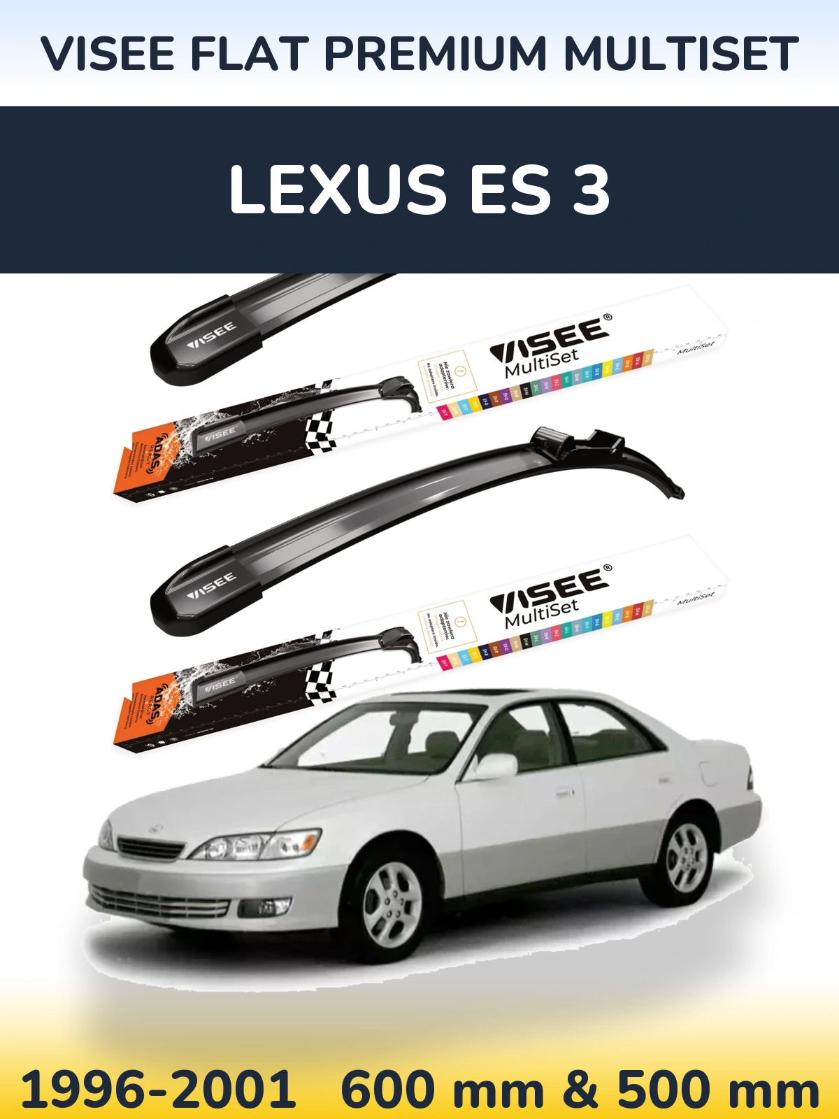 Front wiper blade set VISEE FLAT PREMIUM MultiSet 600 & 500 mm for Lexus ES 3 1996-2001