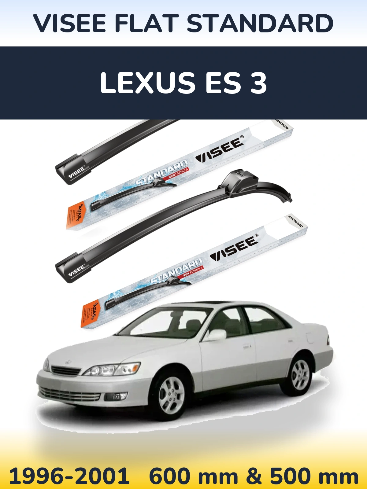 Комплект передних дворников VISEE FLAT STANDARD 600 & 500 мм для Lexus ES 3 1996-2001