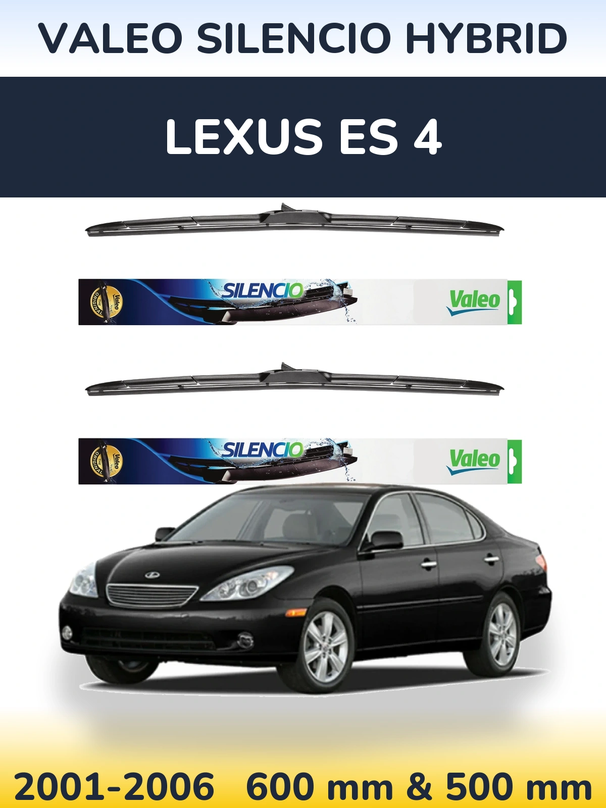 Front wiper blade set Valeo Silencio Hybrid 600 & 500 mm for Lexus ES 4 2001-2006