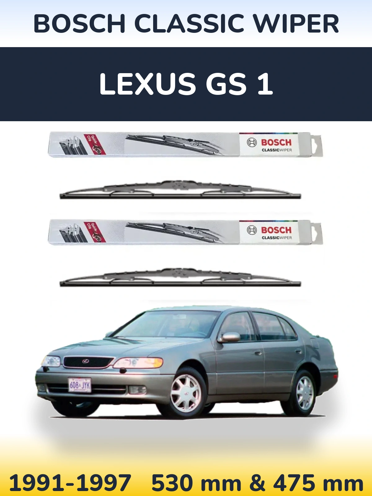 Front wiper blade set BOSCH Classic Wiper 530 & 475 mm for Lexus GS 1 1991-1997