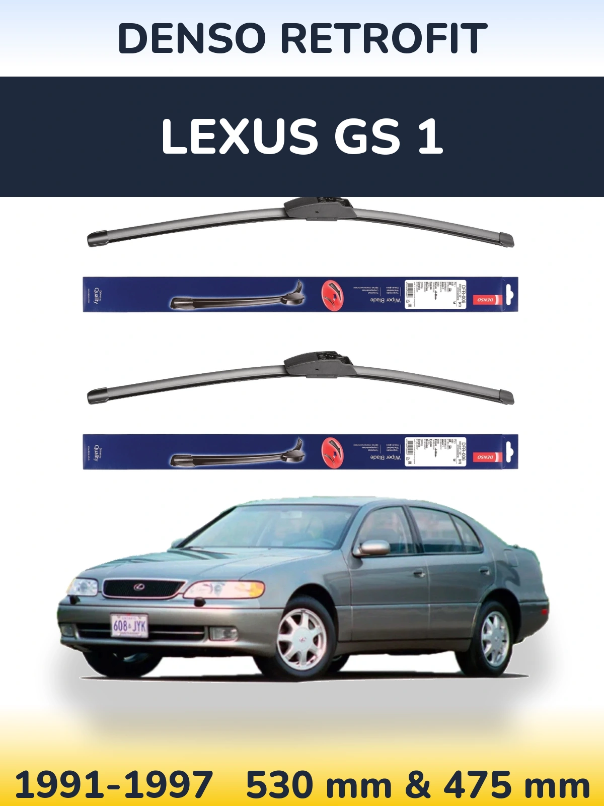 Front wiper blade set Denso Retrofit 530 & 475 mm for Lexus GS 1 1991-1997