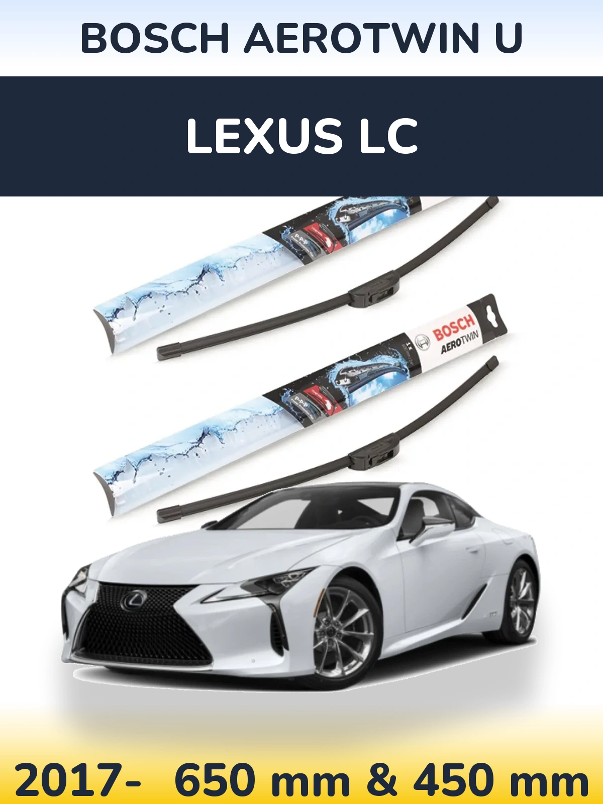 Комплект передніх щіток BOSCH AeroTwin U 650 & 450 мм для Lexus LC 2017-2026