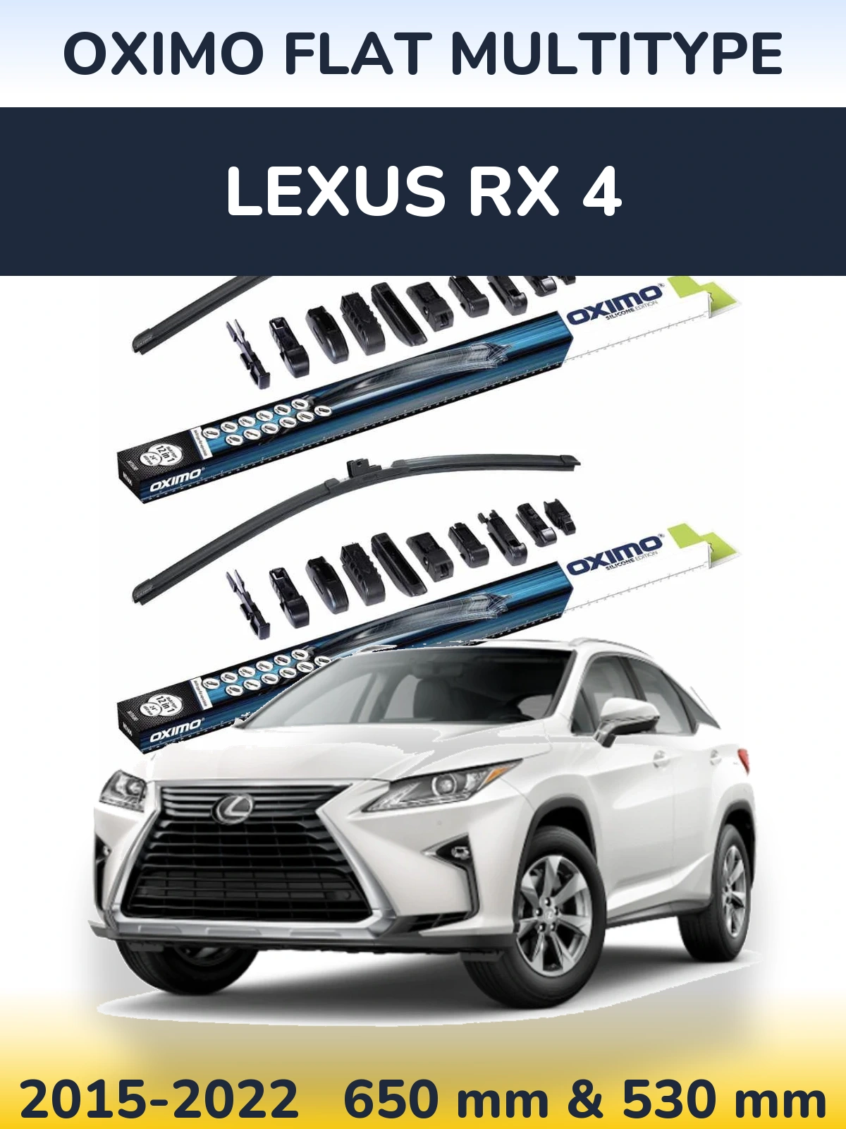 Front wiper blade set Oximo Flat MultiTypee 650 & 530 mm for Lexus RX 4 2015-2022