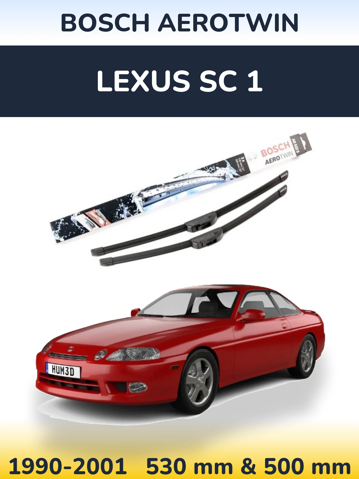 Front wiper blade set BOSCH AeroTwin 530 & 500 mm for Lexus SC 1 1990-2001