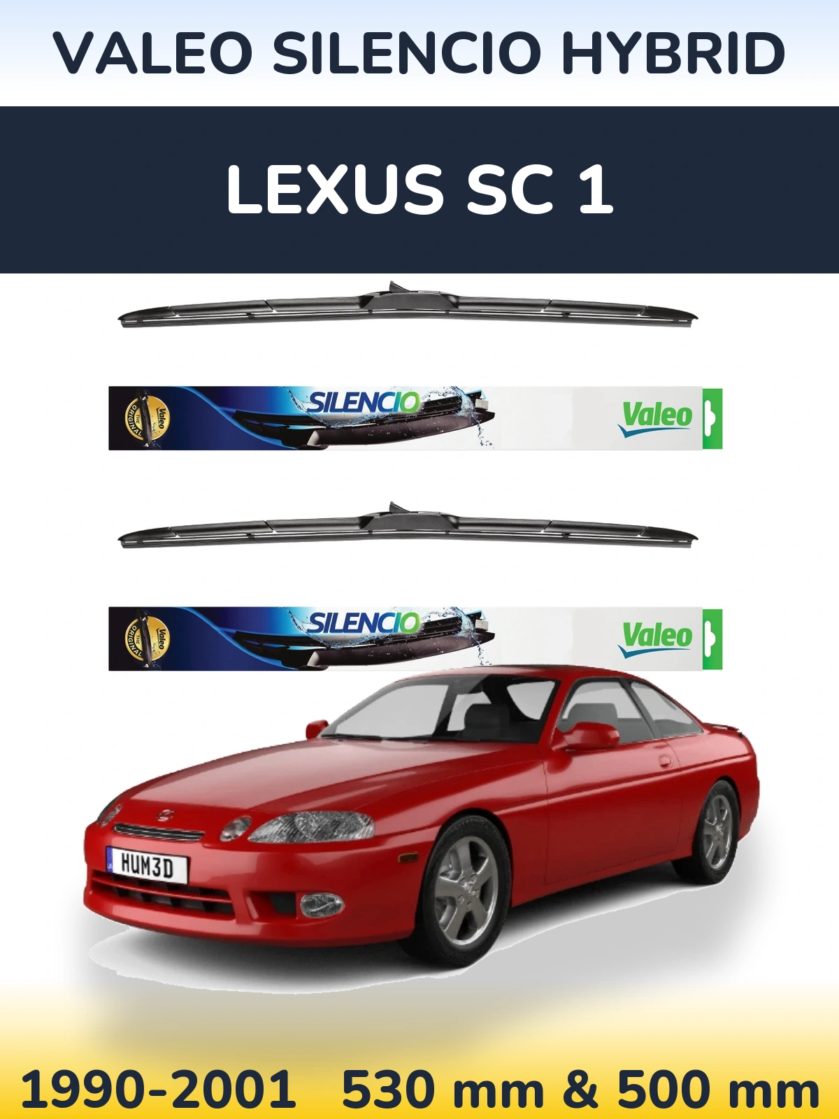 Front wiper blade set Valeo Silencio Hybrid 530 & 500 mm for Lexus SC 1 1990-2001