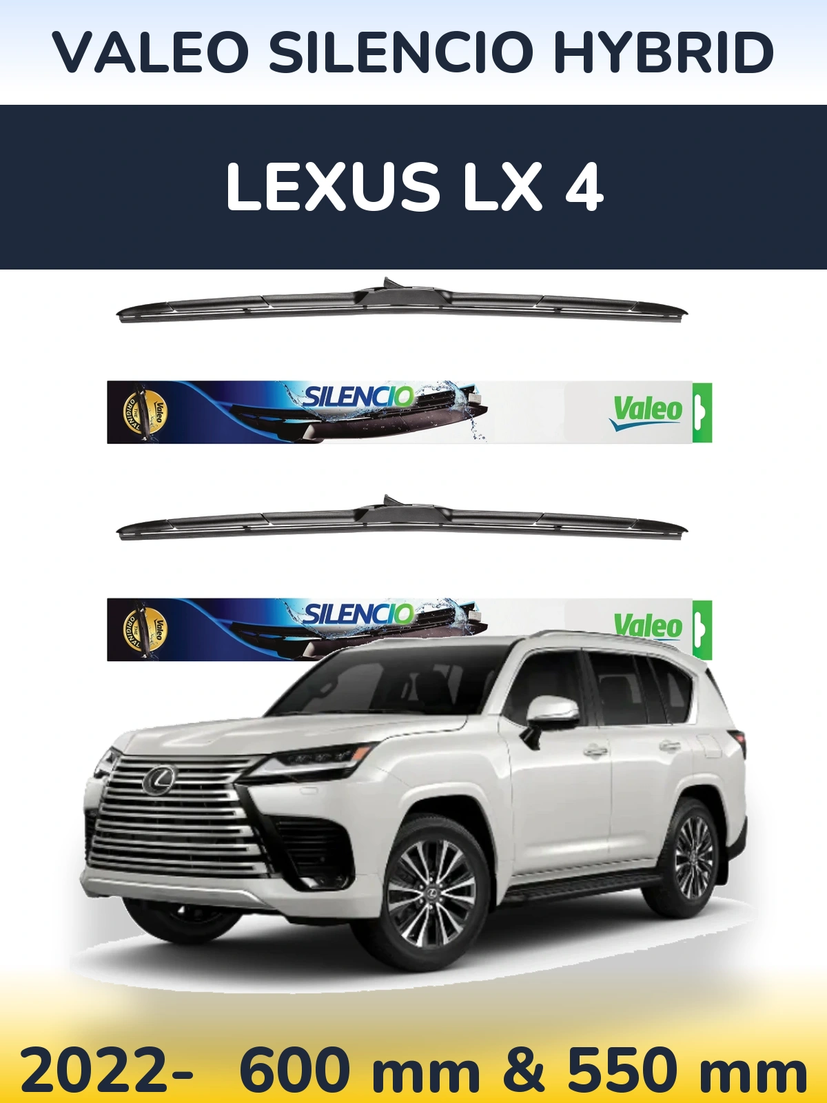Front wiper blade set Valeo Silencio Hybrid 600 & 550 mm for Lexus LX 4 2022-2026