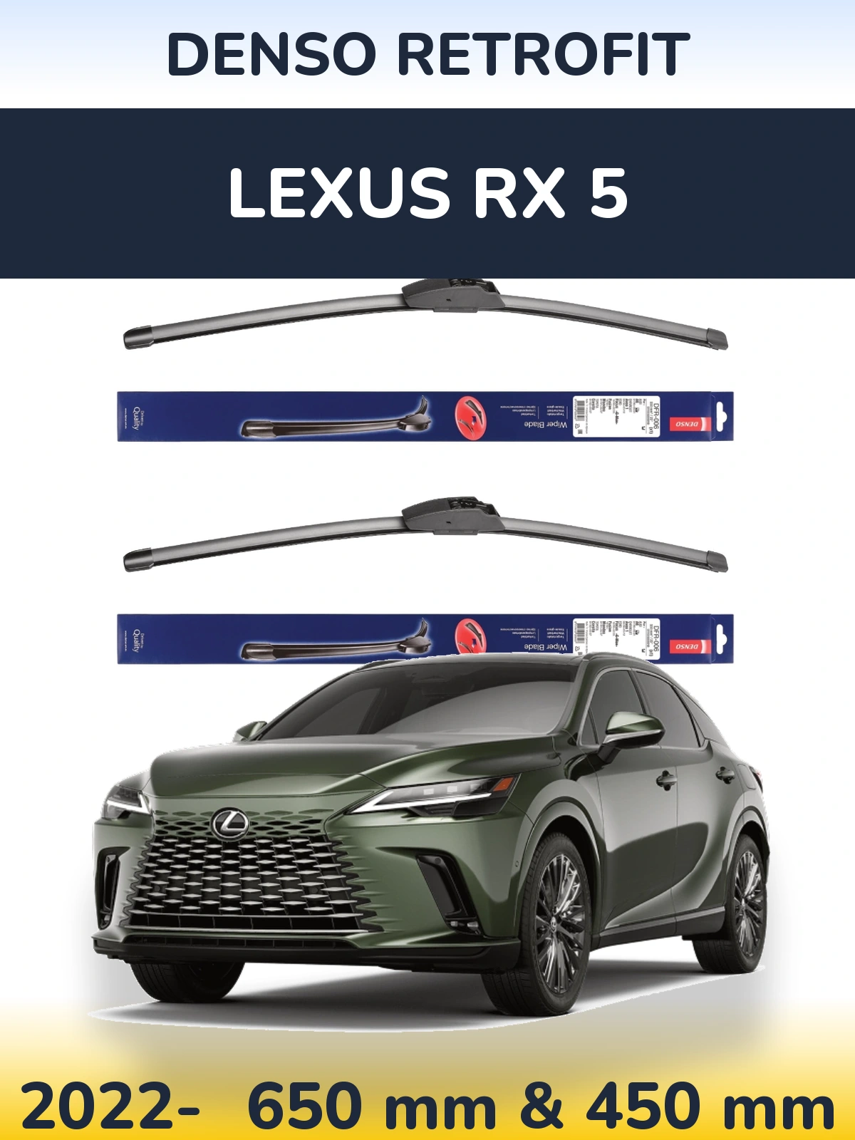 Front wiper blade set Denso Retrofit 650 & 450 mm for Lexus RX 5 2022-2026