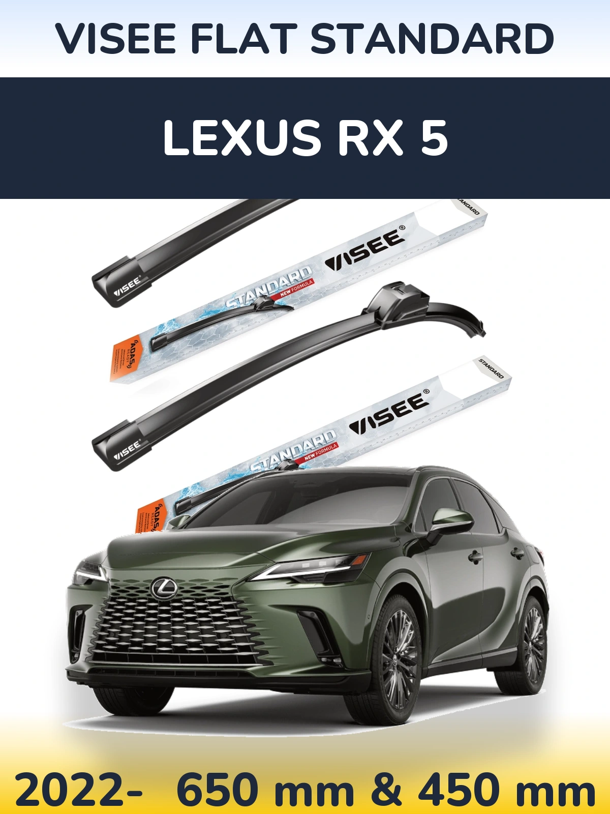 Front wiper blade set VISEE FLAT STANDARD 650 & 450 mm for Lexus RX 5 2022-2026