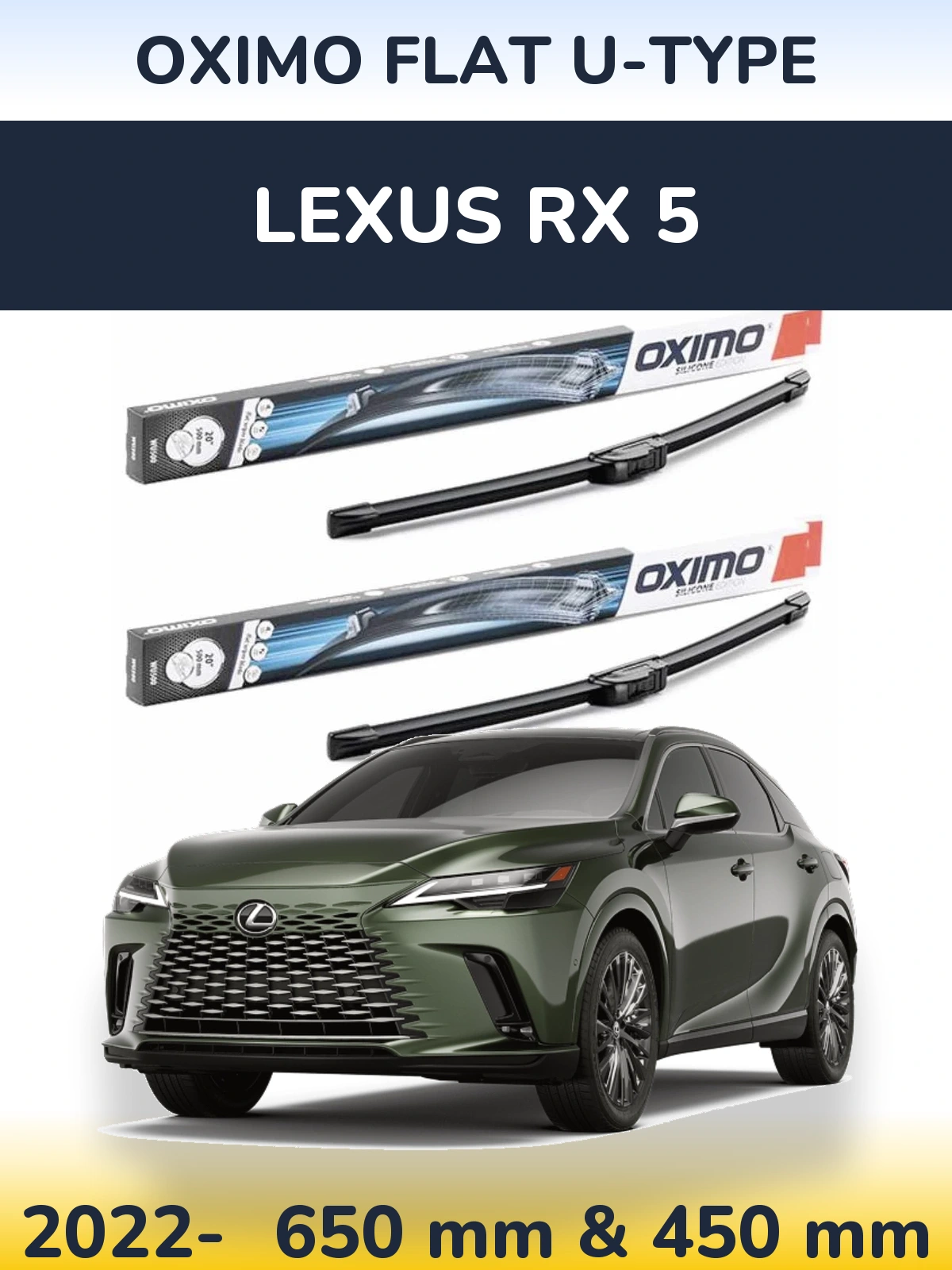 Front wiper blade set Oximo Flat U-type 650 & 450 mm for Lexus RX 5 2022-2026