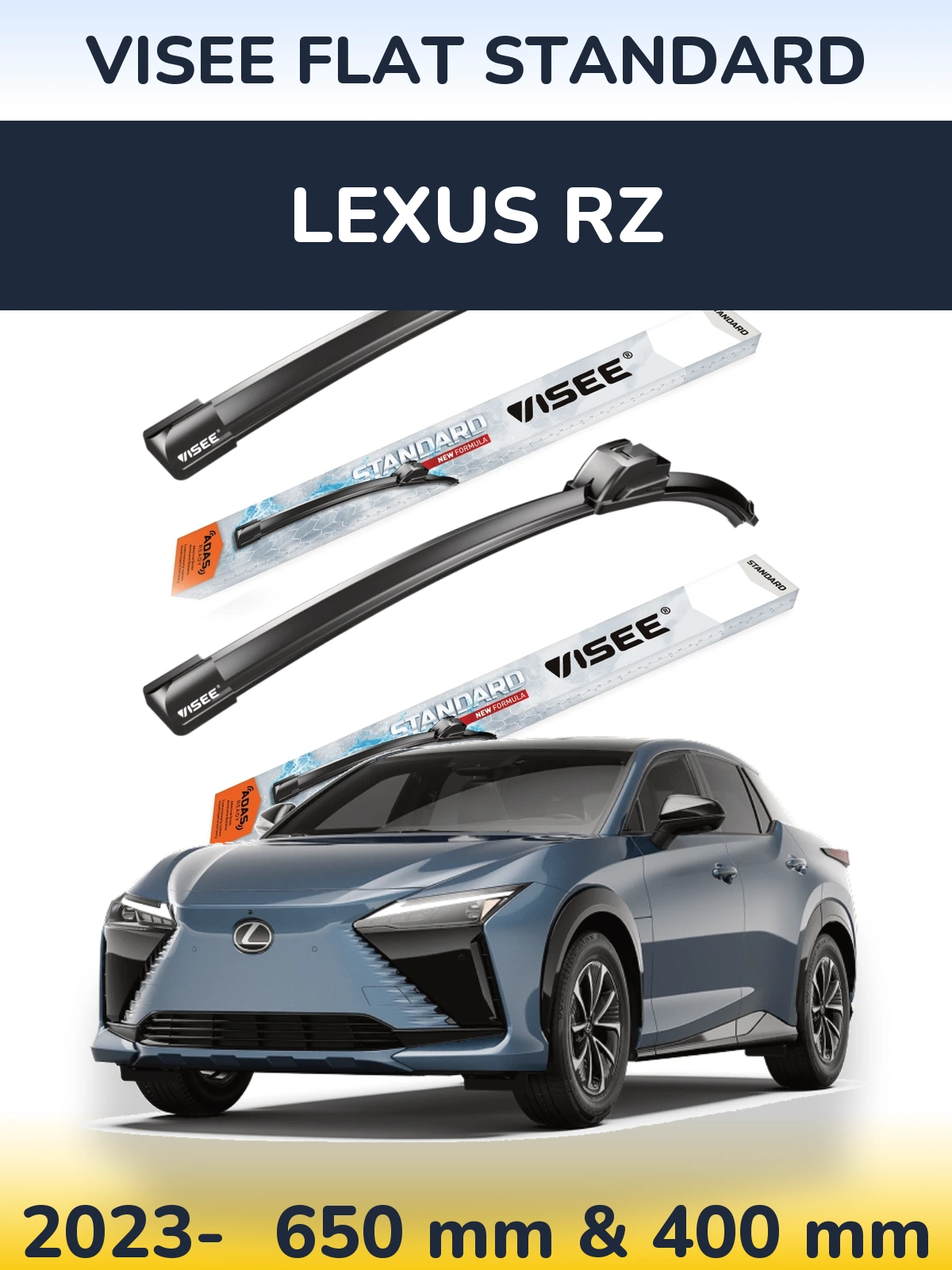 Front wiper blade set VISEE FLAT STANDARD 650 & 400 mm for Lexus RZ 2023-2026