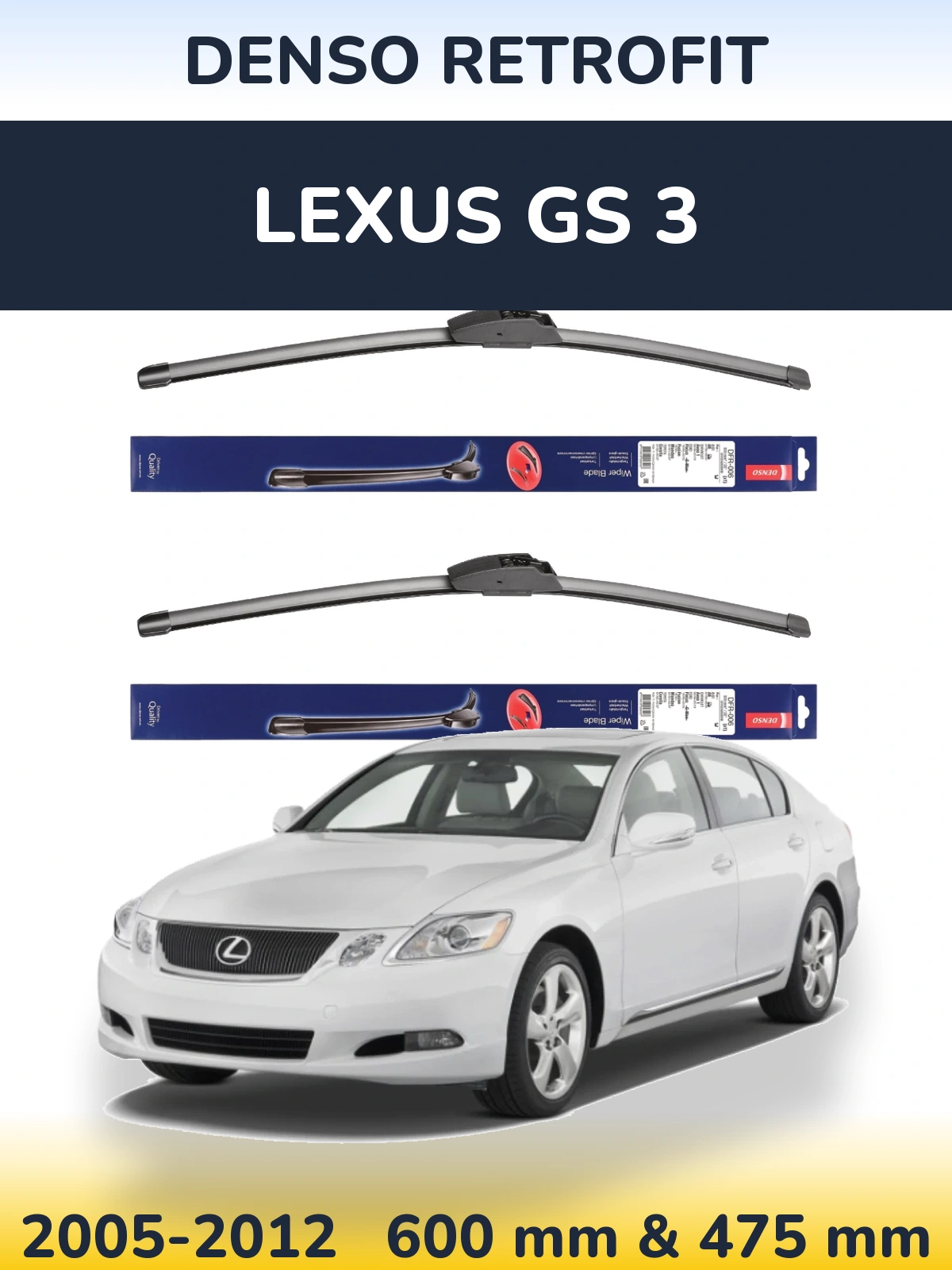 Front wiper blade set Denso Retrofit 600 & 475 mm for Lexus GS 3 2005-2012