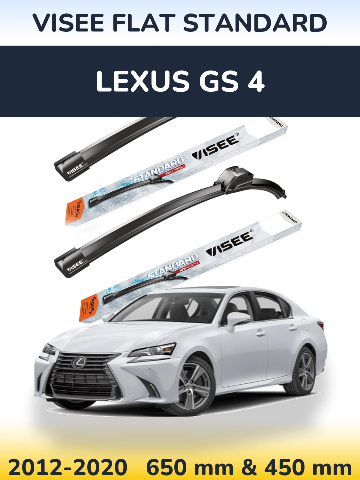 Front wiper blade set VISEE FLAT STANDARD 650 & 450 mm for Lexus GS 4 2012-2020