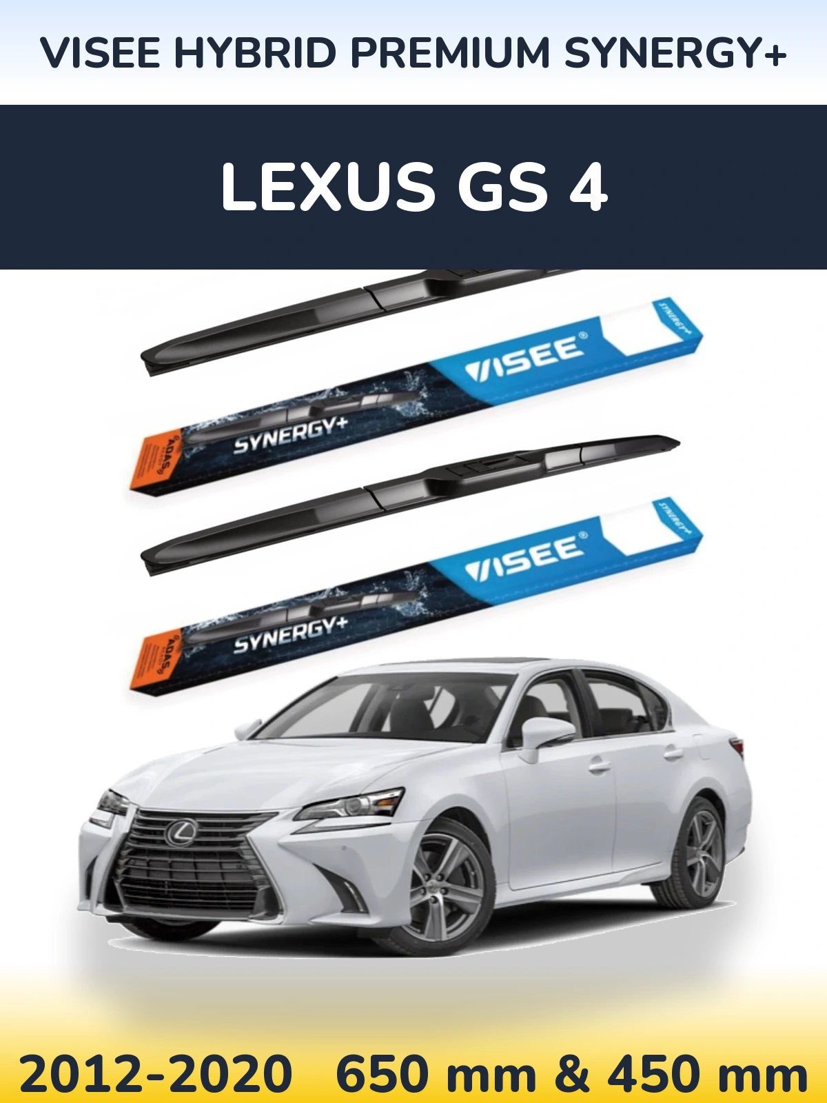 Front wiper blade set VISEE HYBRID PREMIUM SYNERGY+ 650 & 450 mm for Lexus GS 4 2012-2020