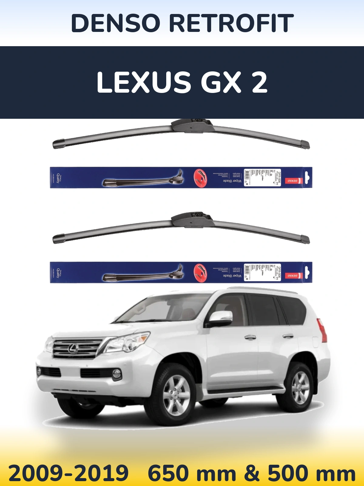 Front wiper blade set Denso Retrofit 650 & 500 mm for Lexus GX 2 2009-2019