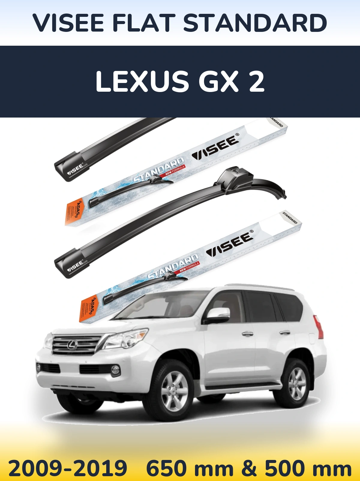 Front wiper blade set VISEE FLAT STANDARD 650 & 500 mm for Lexus GX 2 2009-2019