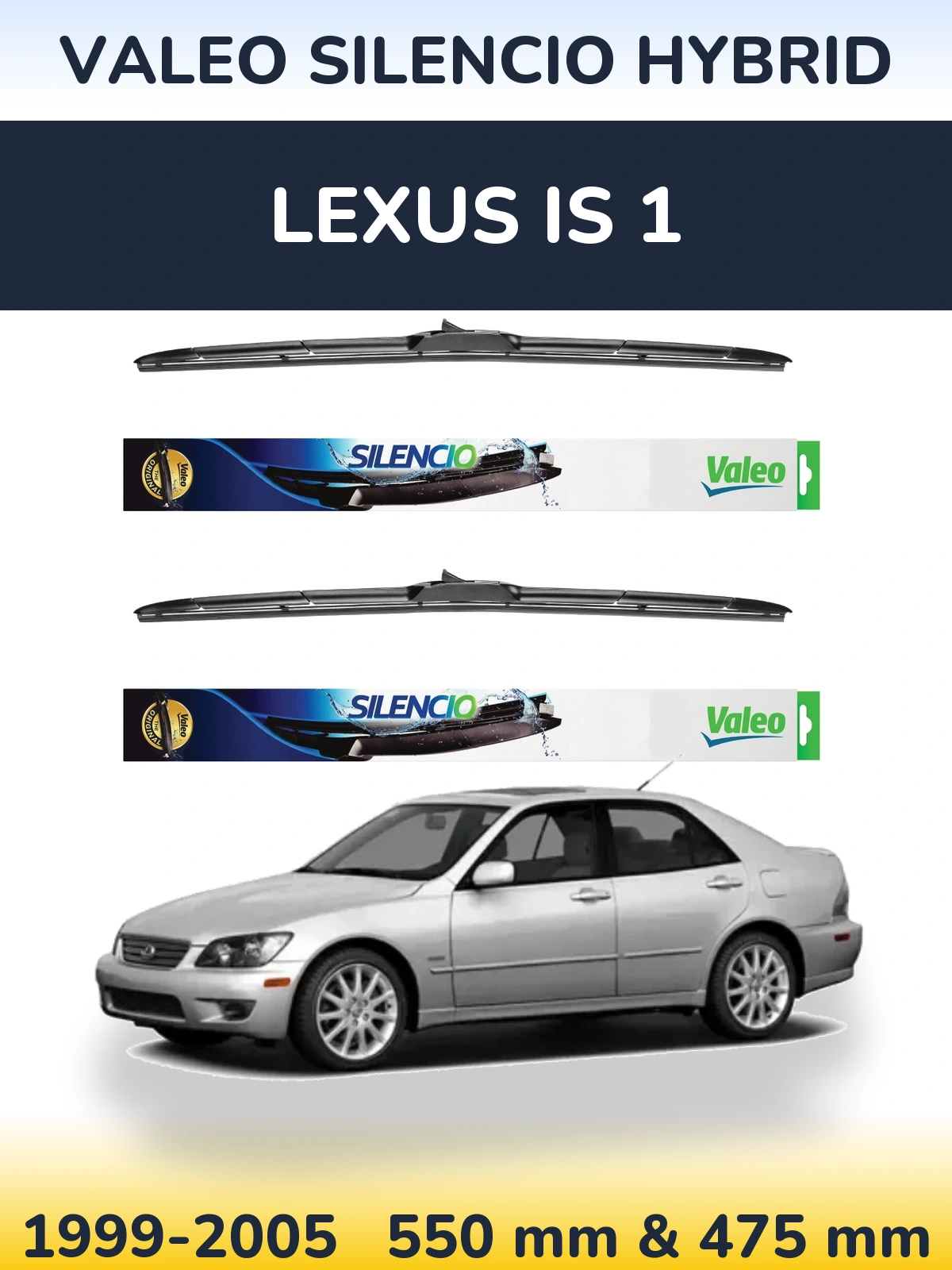 Front wiper blade set Valeo Silencio Hybrid 550 & 475 mm for Lexus IS 1 1999-2005
