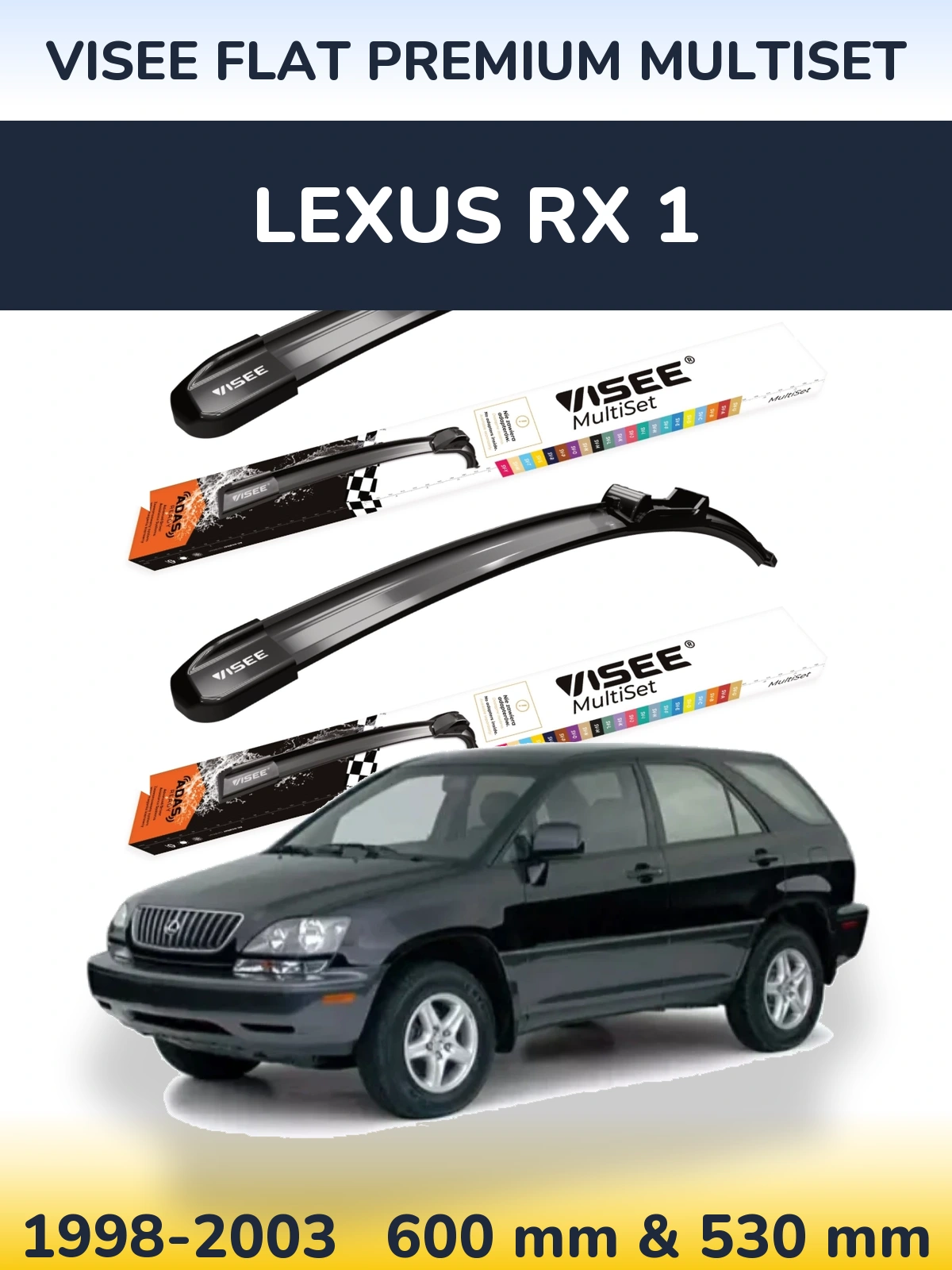 Front wiper blade set VISEE FLAT PREMIUM MultiSet 600 & 530 mm for Lexus RX 1 1998-2003