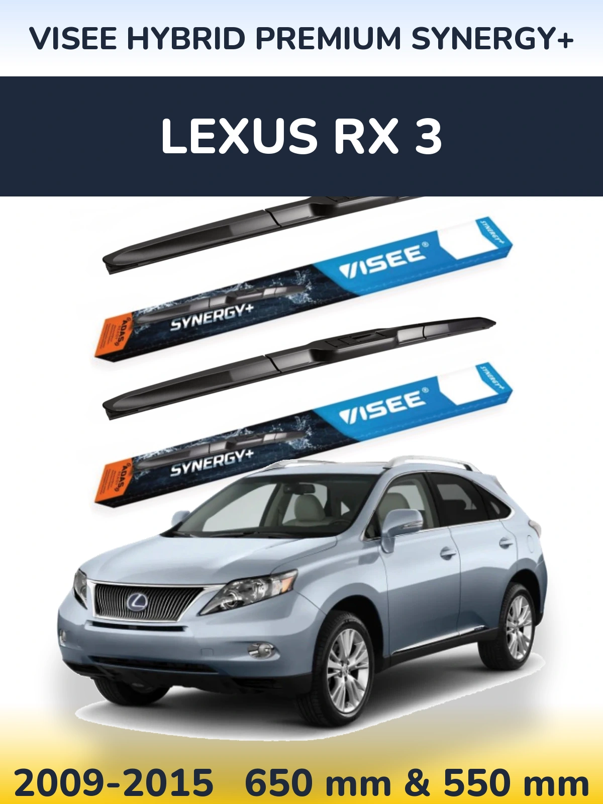 Front wiper blade set VISEE HYBRID PREMIUM SYNERGY+ 650 & 550 mm for Lexus RX 3 2009-2015
