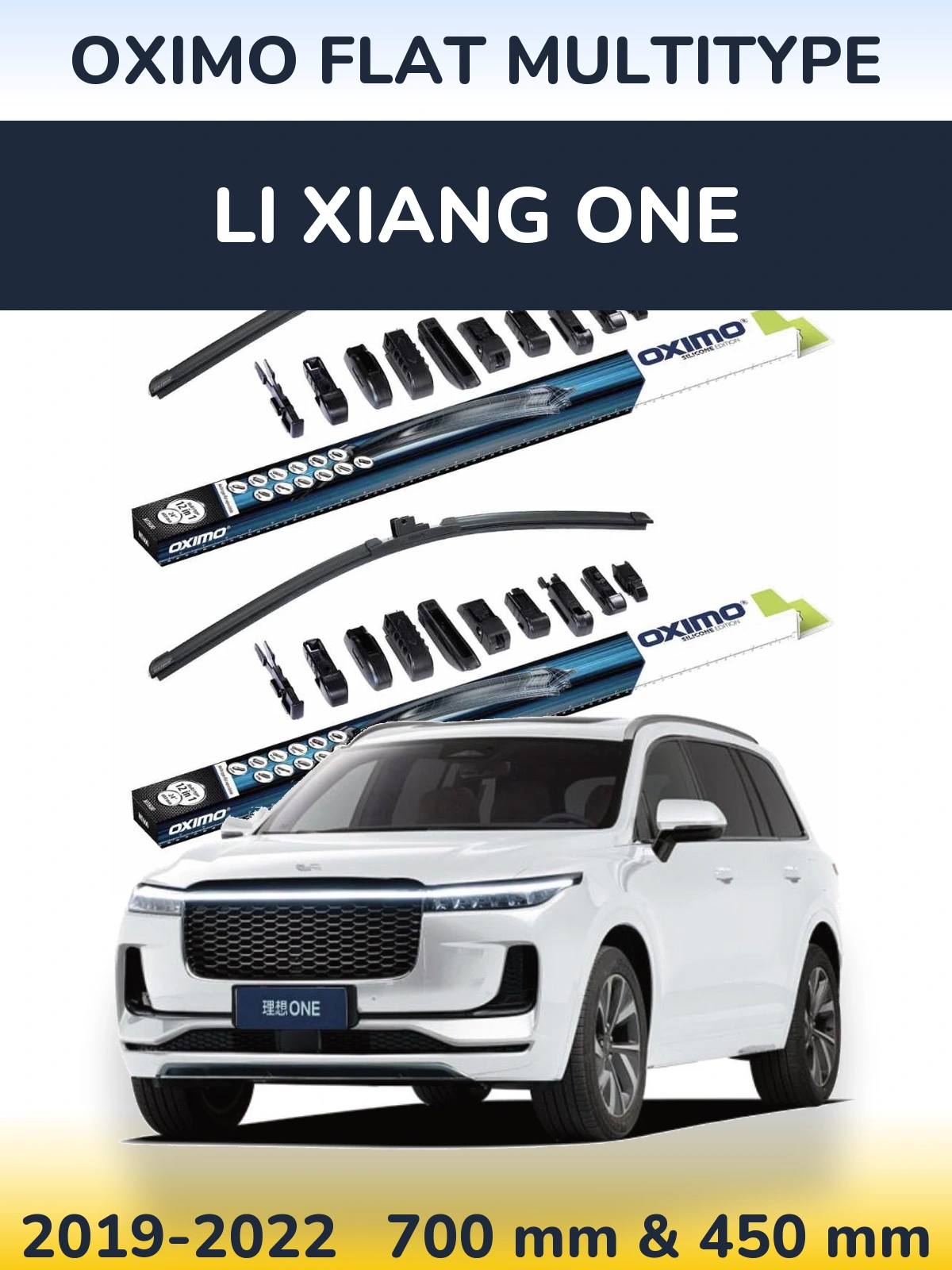 Front wiper blade set Oximo Flat MultiTypee 700 & 450 mm for Li Xiang One 2019-2022